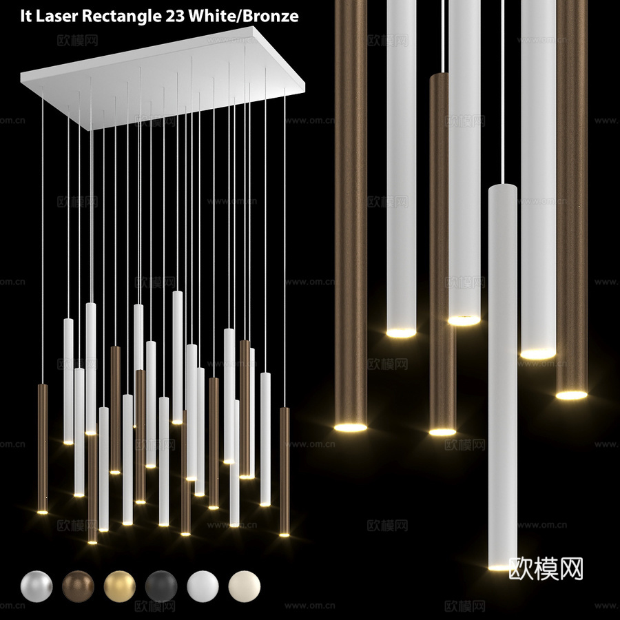 吊灯 IT-Laser-矩形-23-白青铜3d模型下载