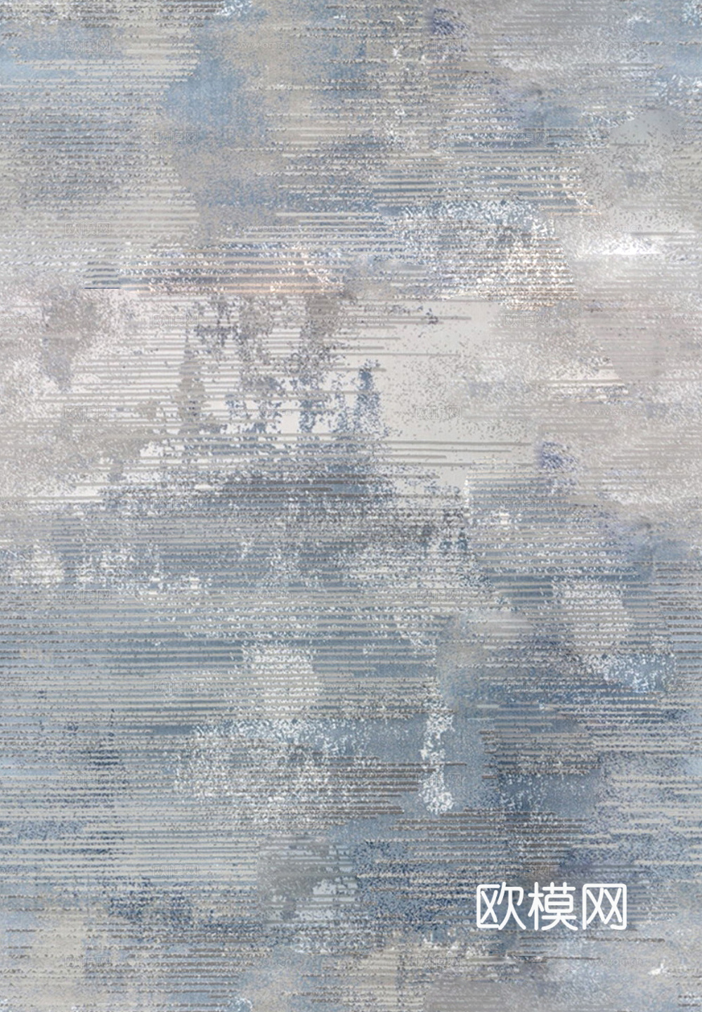 无缝中式山水蓝灰色毛麻地毯