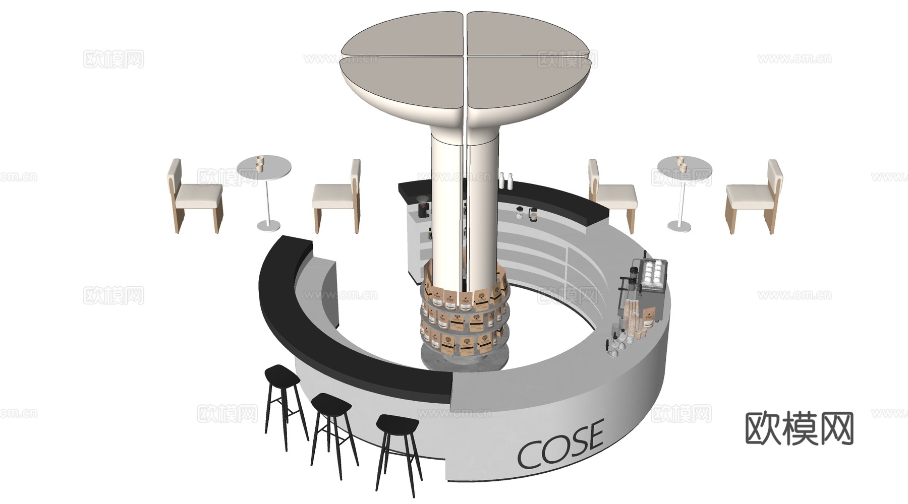 现代圆形咖啡吧台 圆形服务台 圆形茶水台su模型