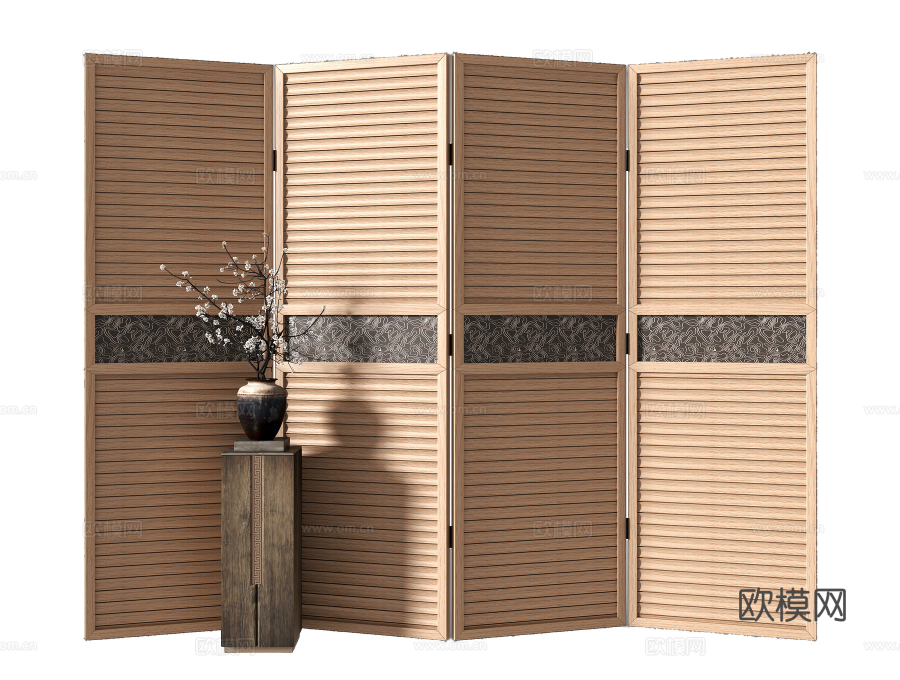 中古风木隔断3d模型下载