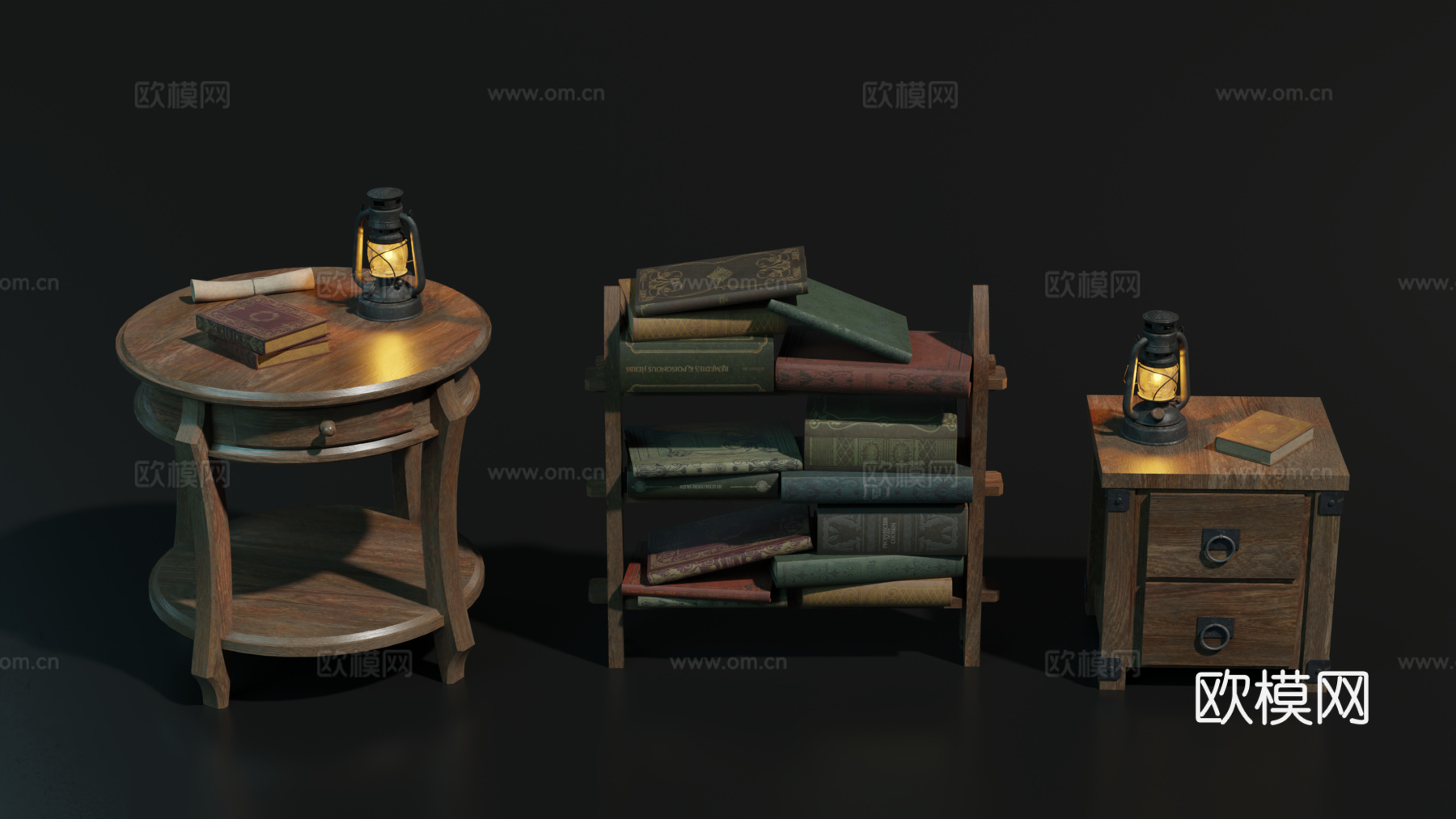 中世纪茶几 欧式桌几 小书柜 复古桌几su模型