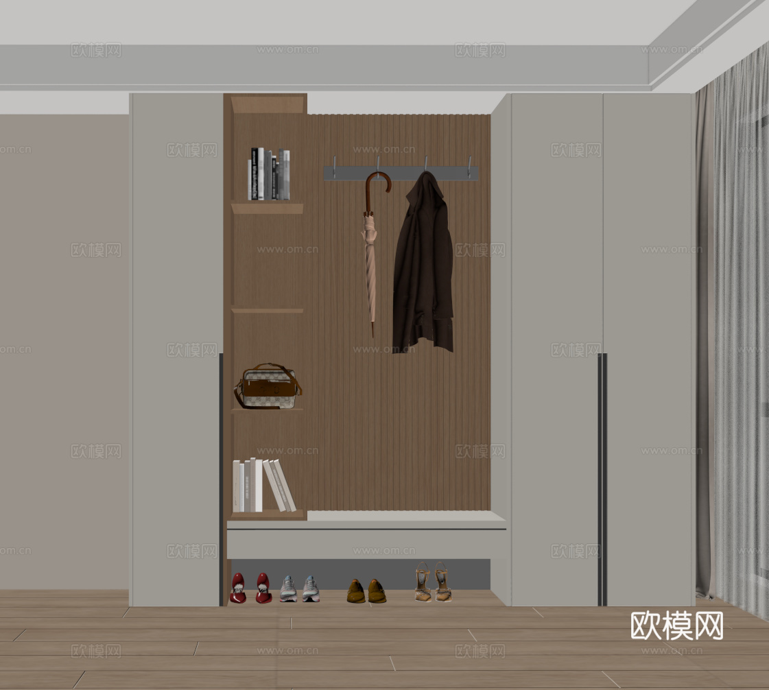 现代隔断鞋柜 装饰柜 隔断柜 换鞋凳 多能功鞋柜su模型