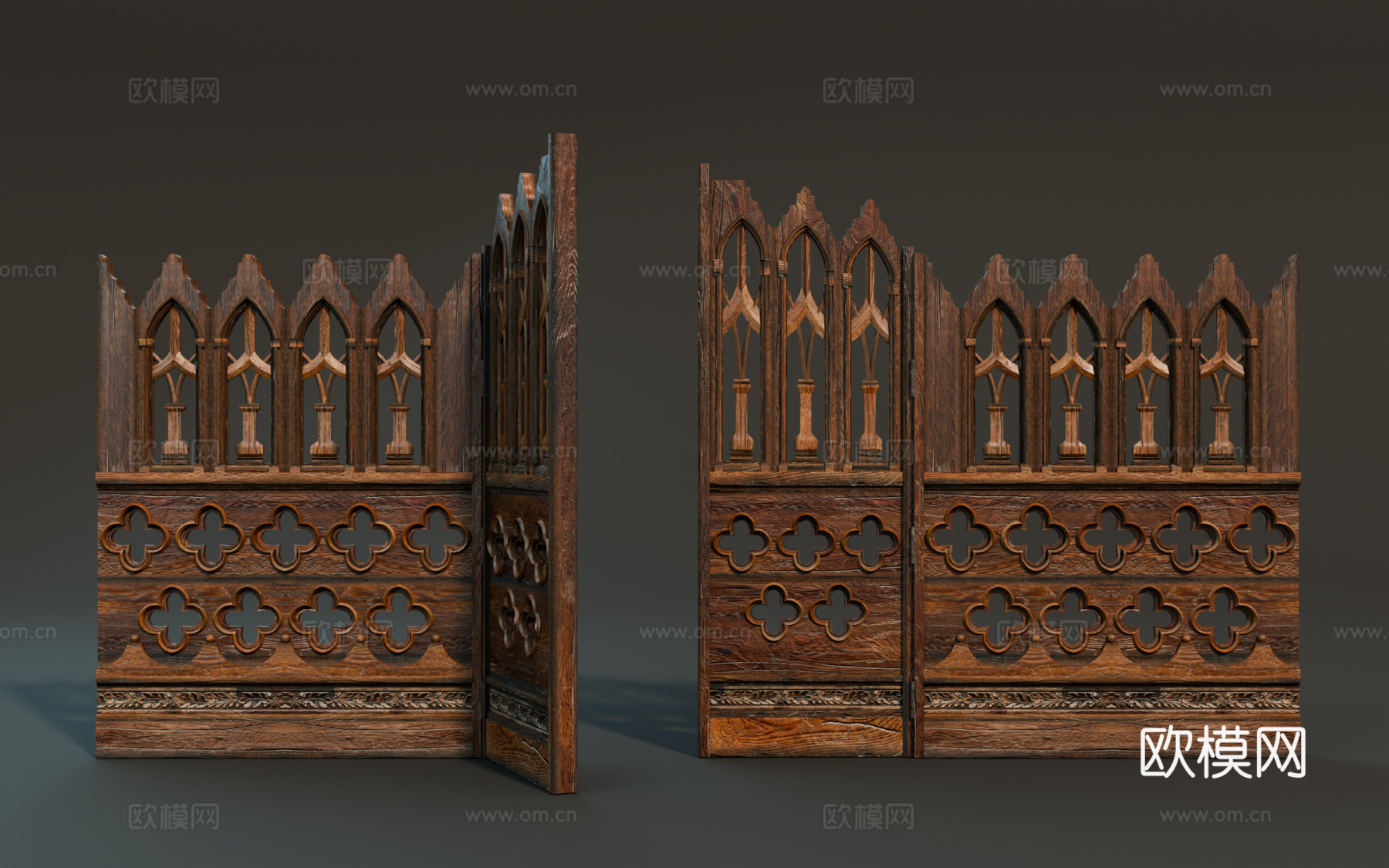 中世纪屏风 复古屏风 哥特式屏风 隔断围栏 欧式木门su模型