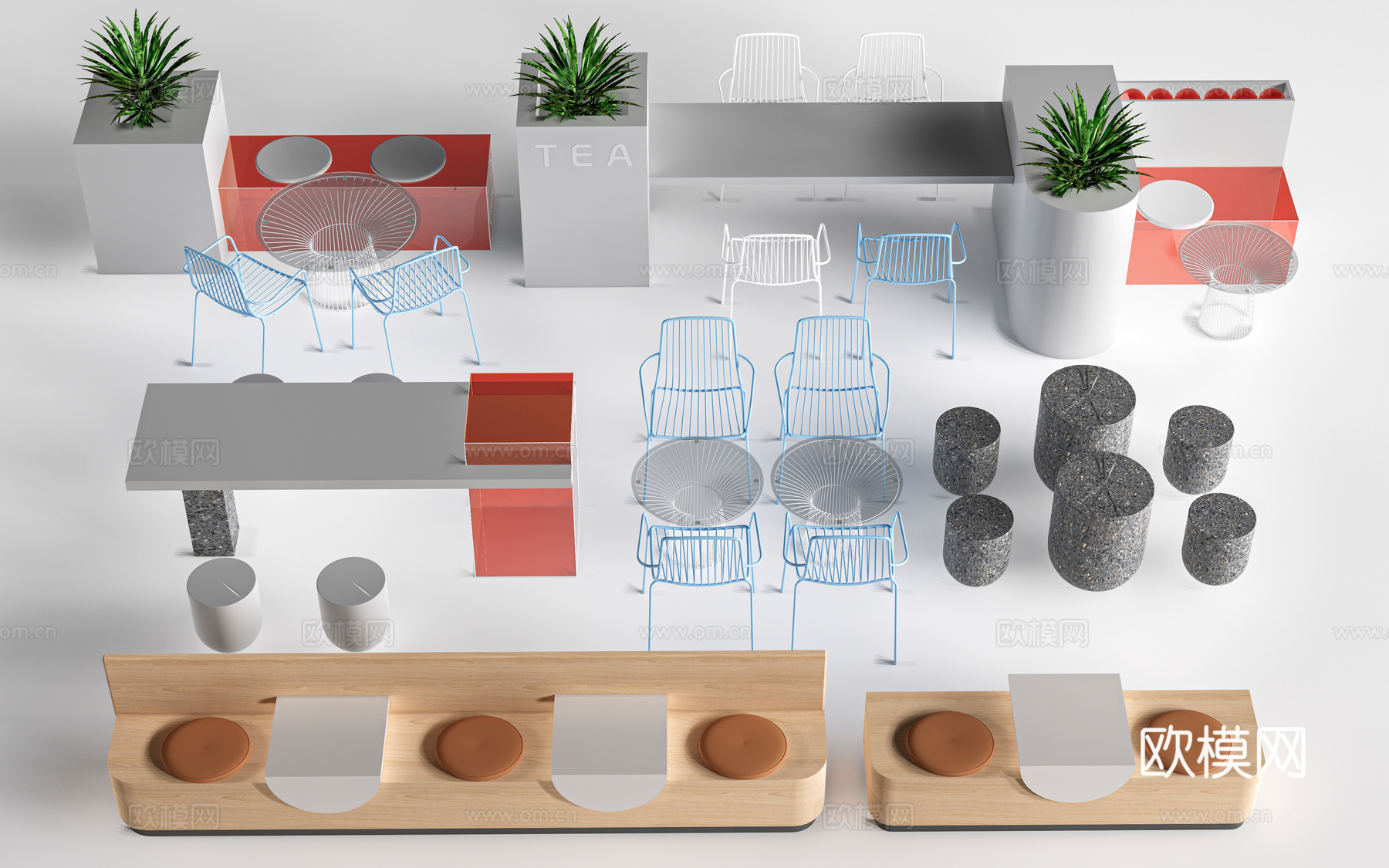 现代咖啡厅桌椅 餐饮桌椅 休闲桌椅 奶茶店桌椅su模型