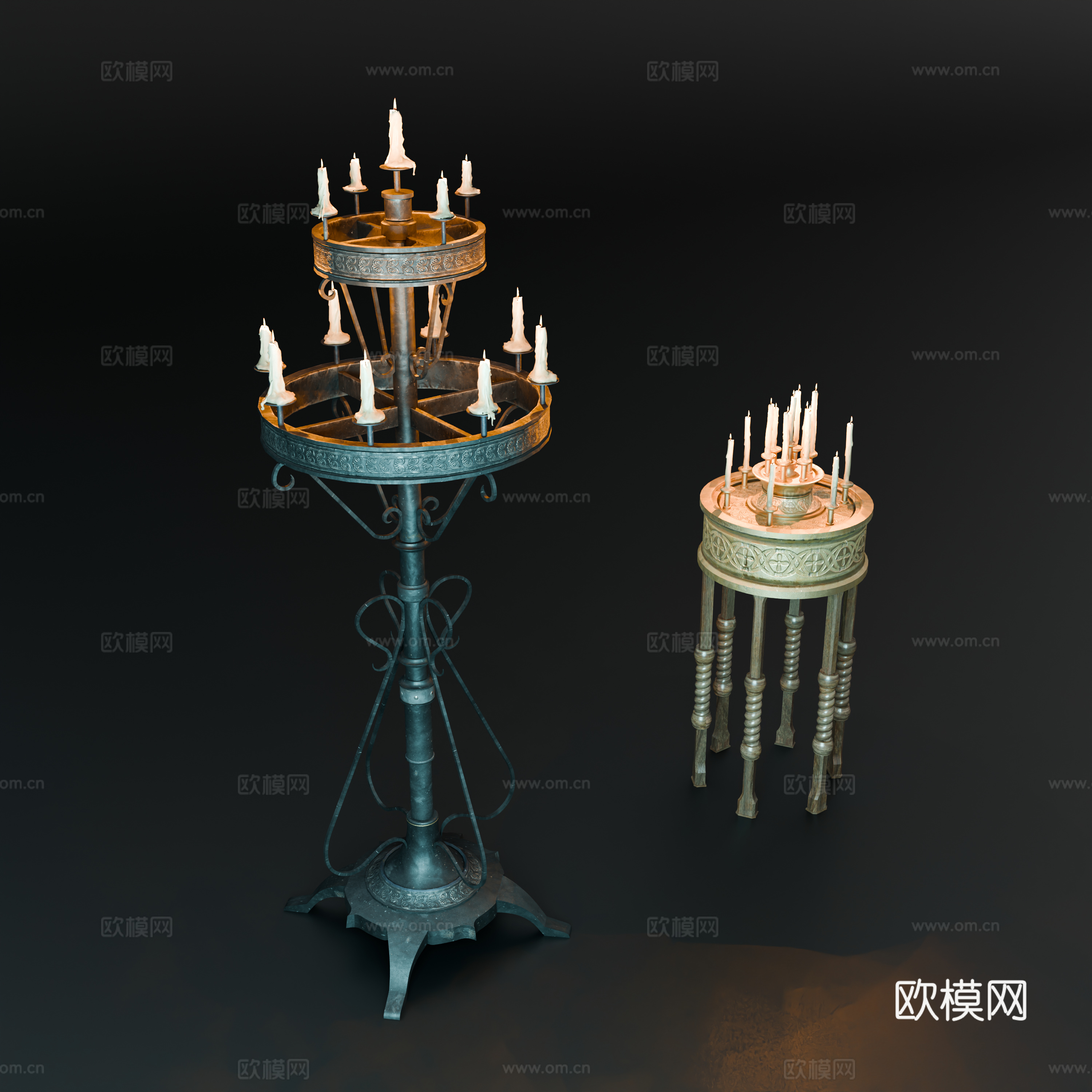 中世纪烛台 落地烛台 铁艺烛台 复古落地烛台 欧式烛台su模型