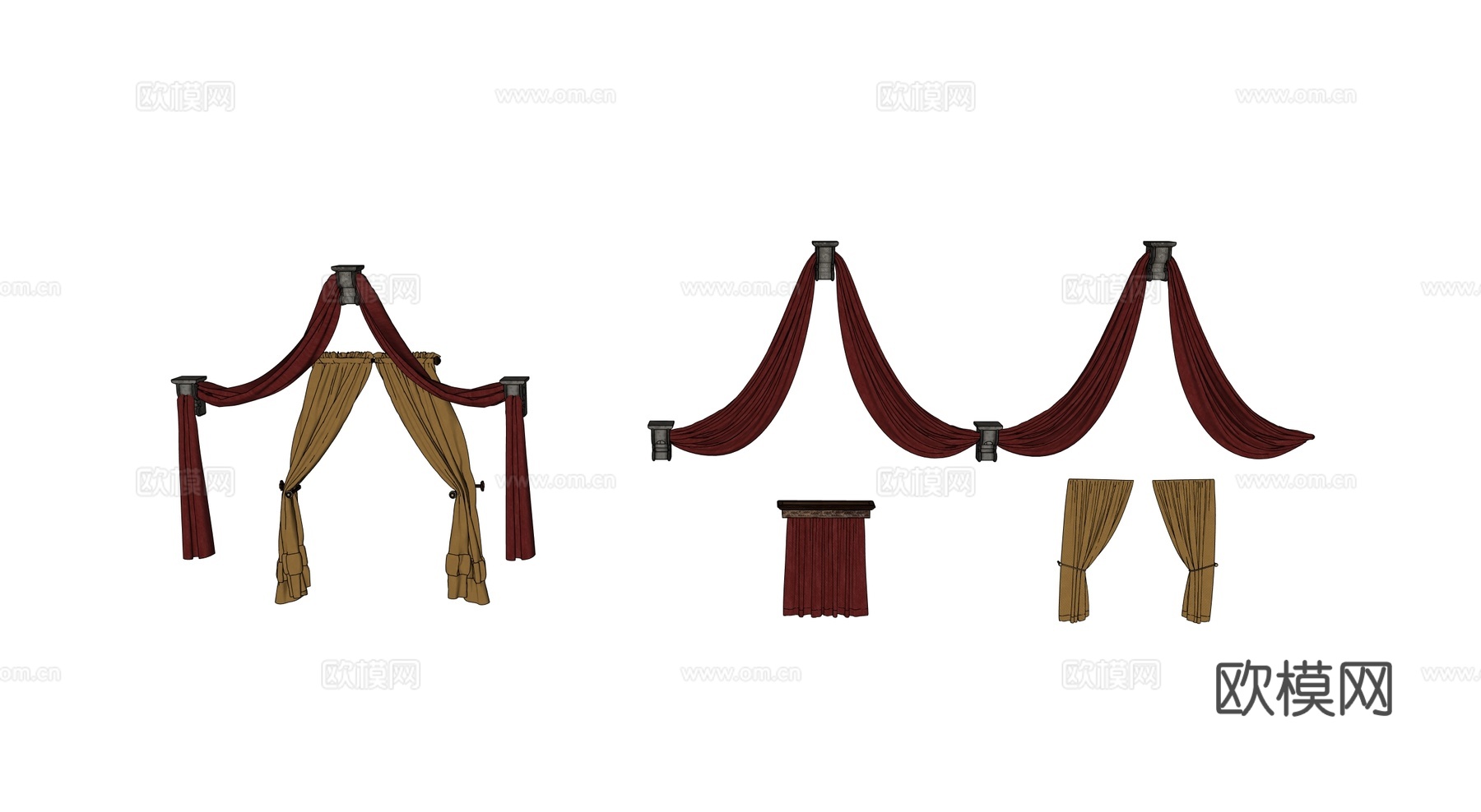 中世纪窗帘 复古窗帘 欧式窗帘su模型