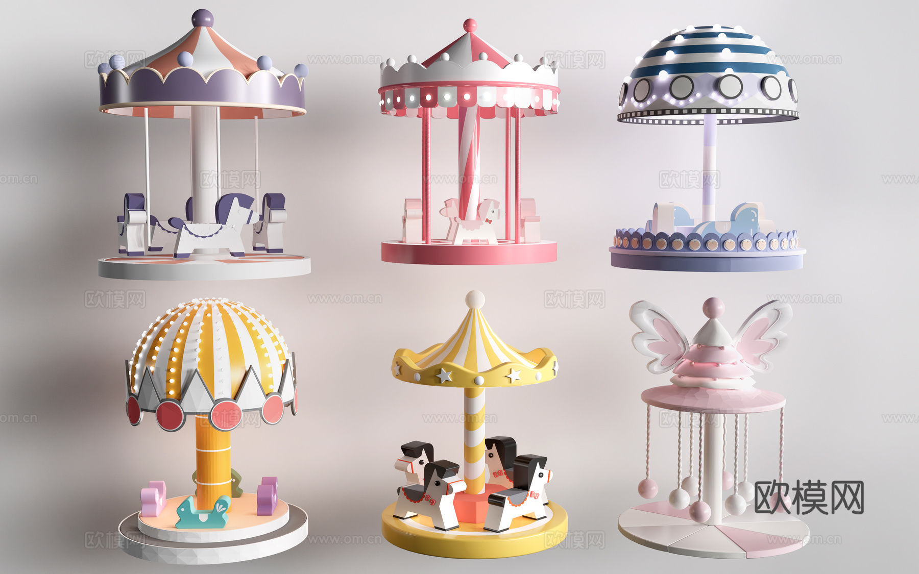 现代旋转木马 儿童游乐设施su模型