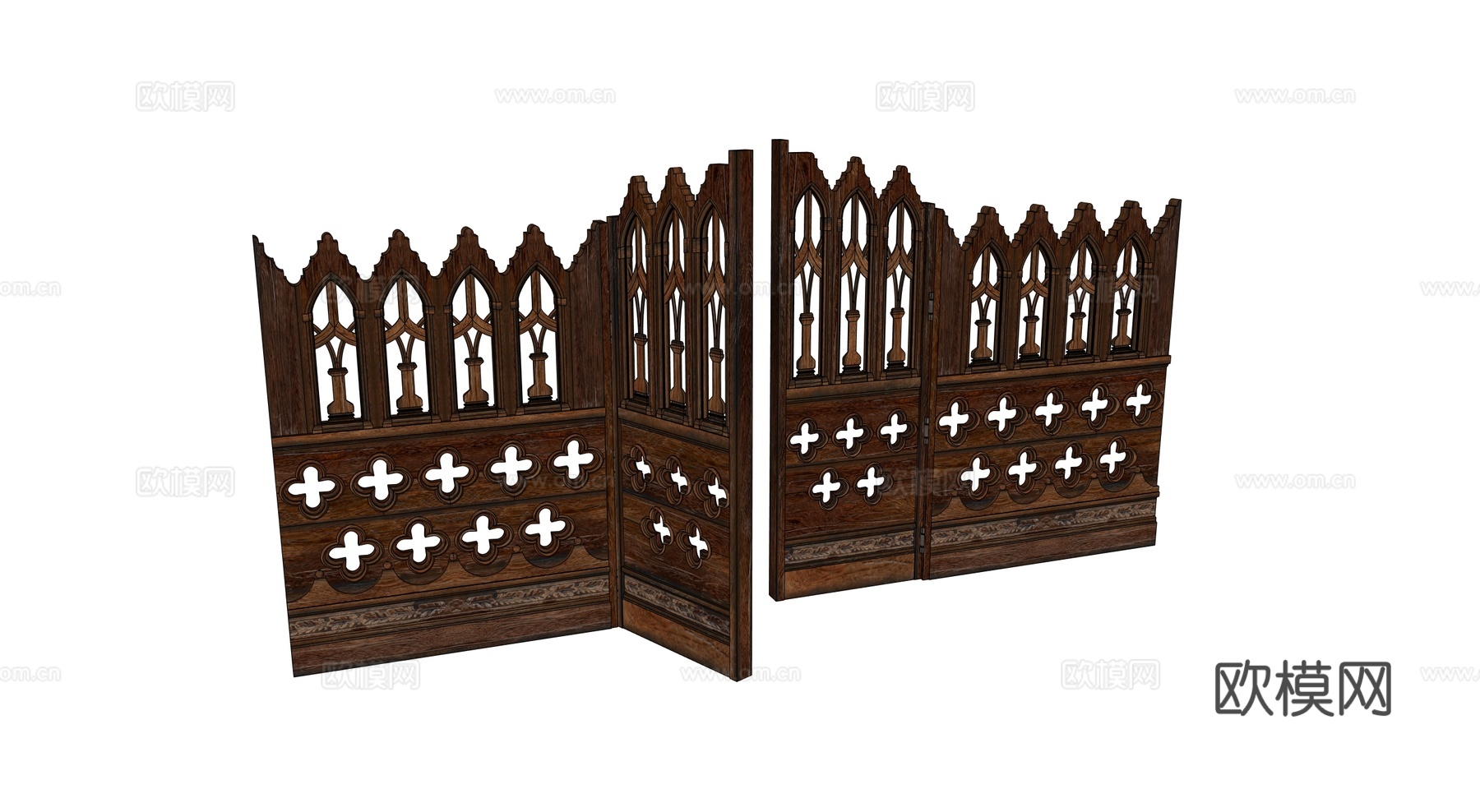 中世纪屏风 复古屏风 哥特式屏风 隔断围栏 欧式木门su模型