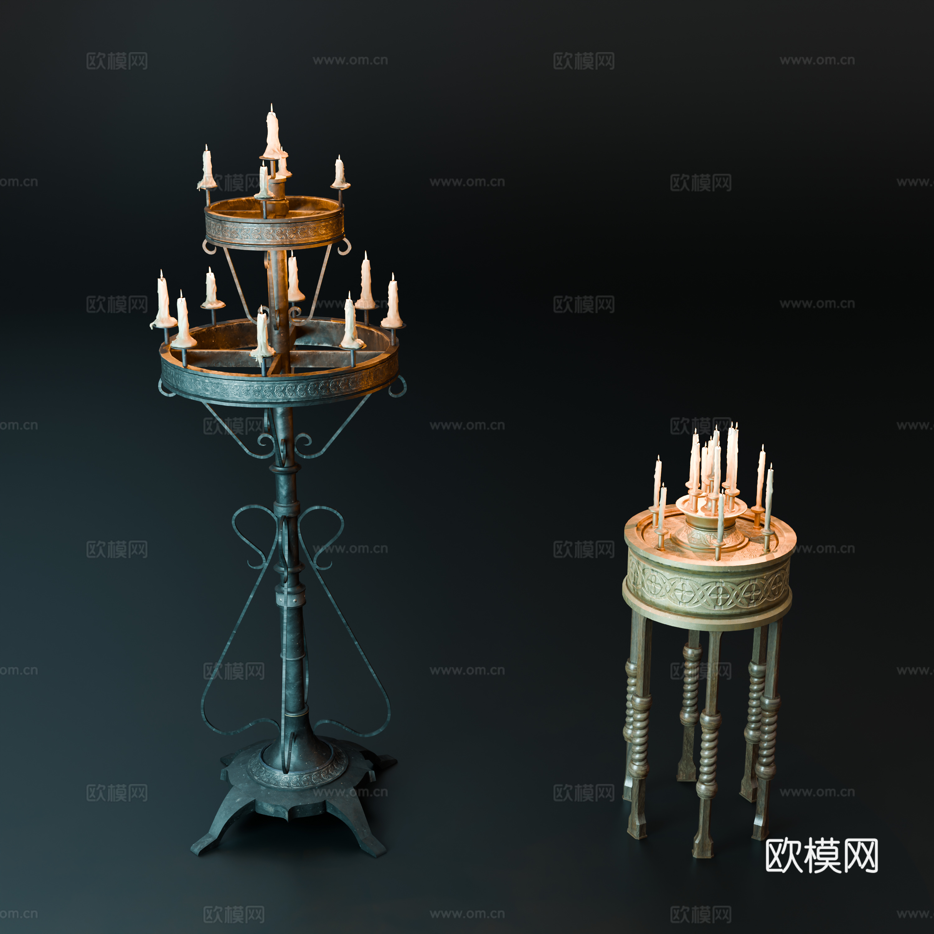 中世纪烛台 落地烛台 铁艺烛台 复古落地烛台 欧式烛台su模型