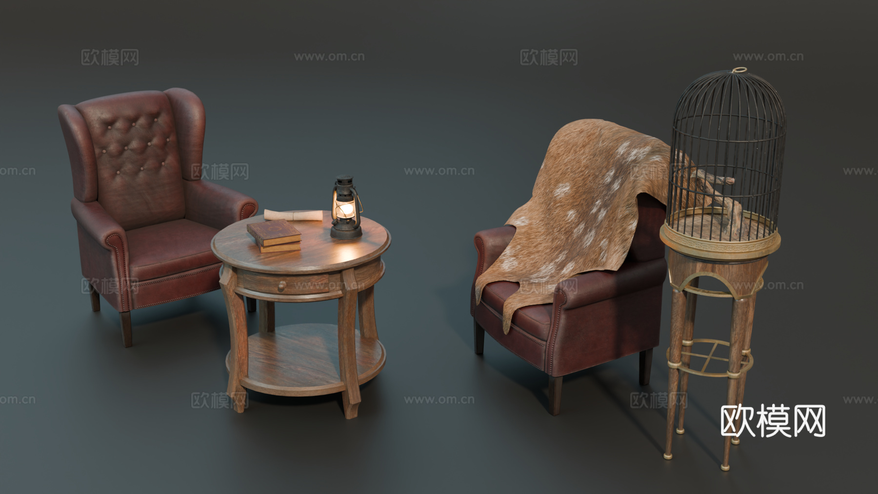 中世纪沙发 复古沙发 沙发茶几 鸟笼 欧式沙发茶几su模型