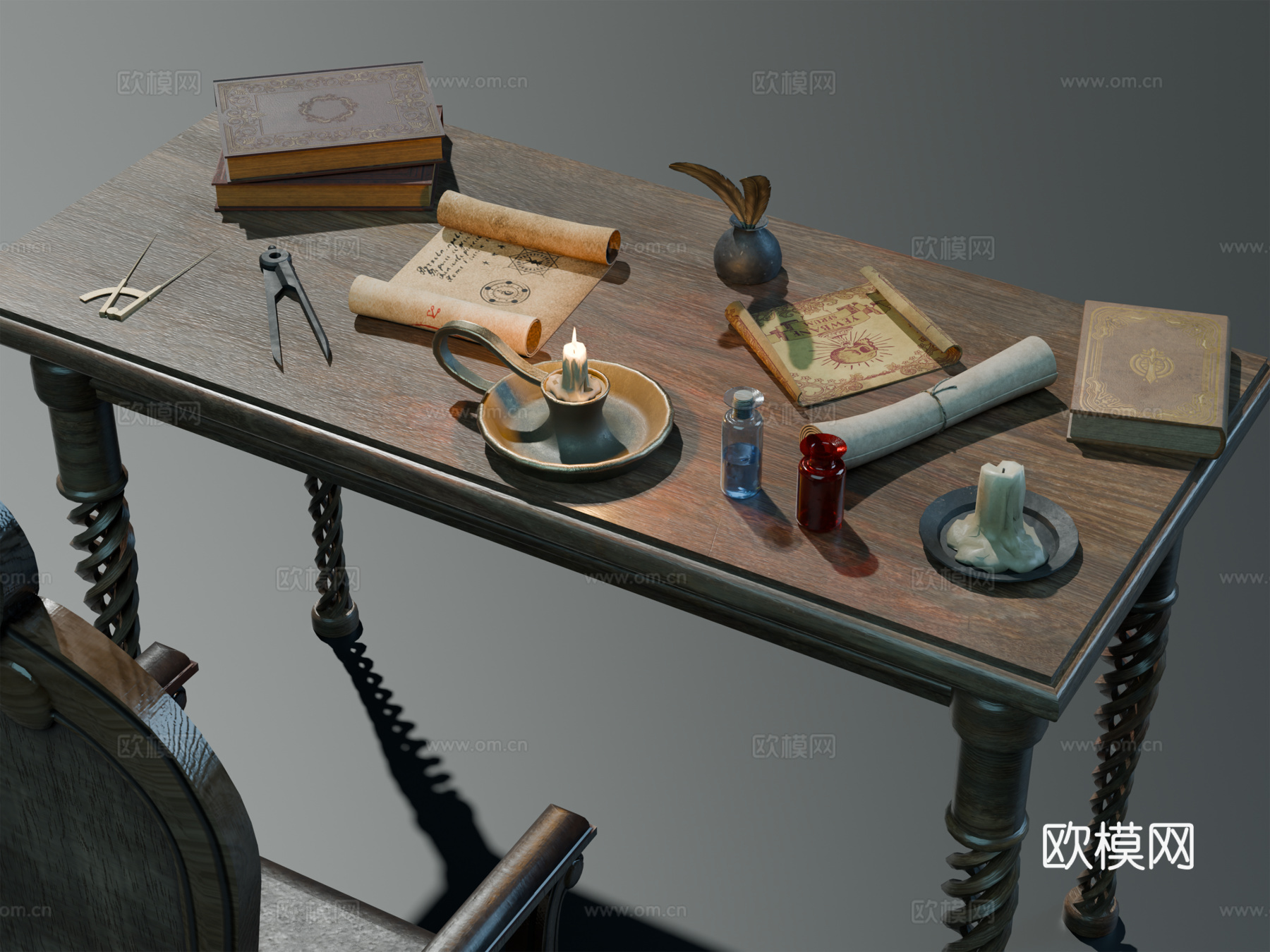 中世纪桌椅 欧式复古桌椅 办公桌椅 实木桌椅 中世纪办公用品su模型