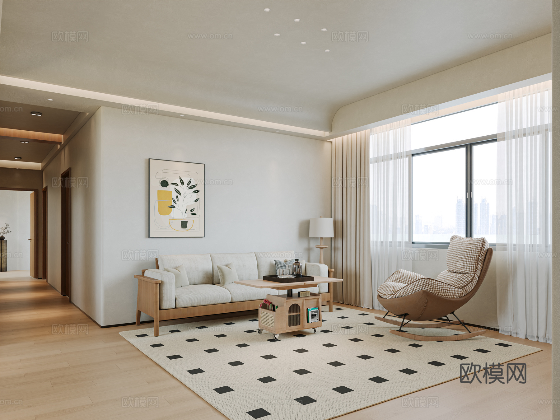 自制家具原木奶油风3D模型3d模型下载（渲染图2）