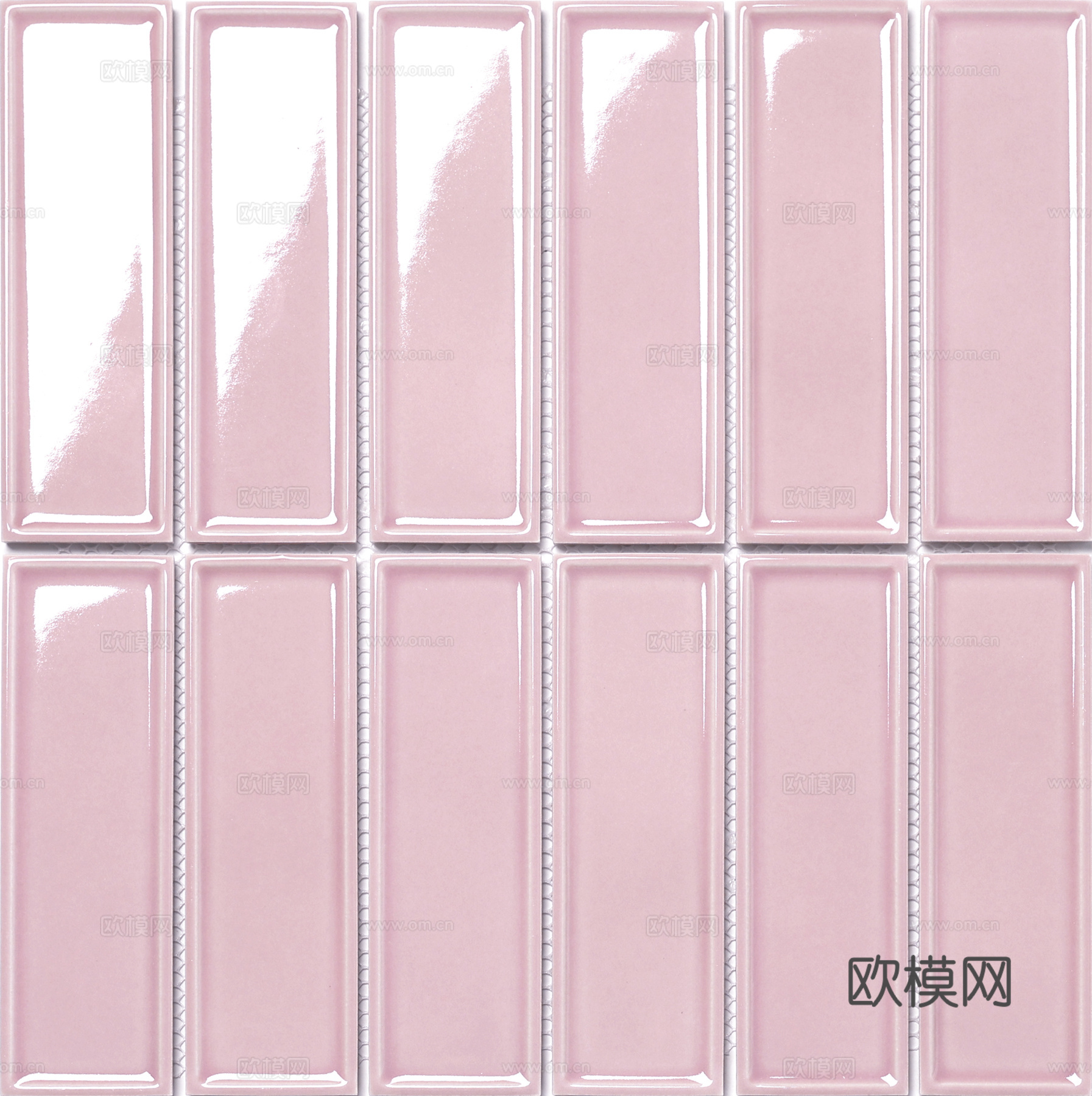 柔光釉面粉色长条砖 北欧风墙面砖 PBR 无缝纹理贴图