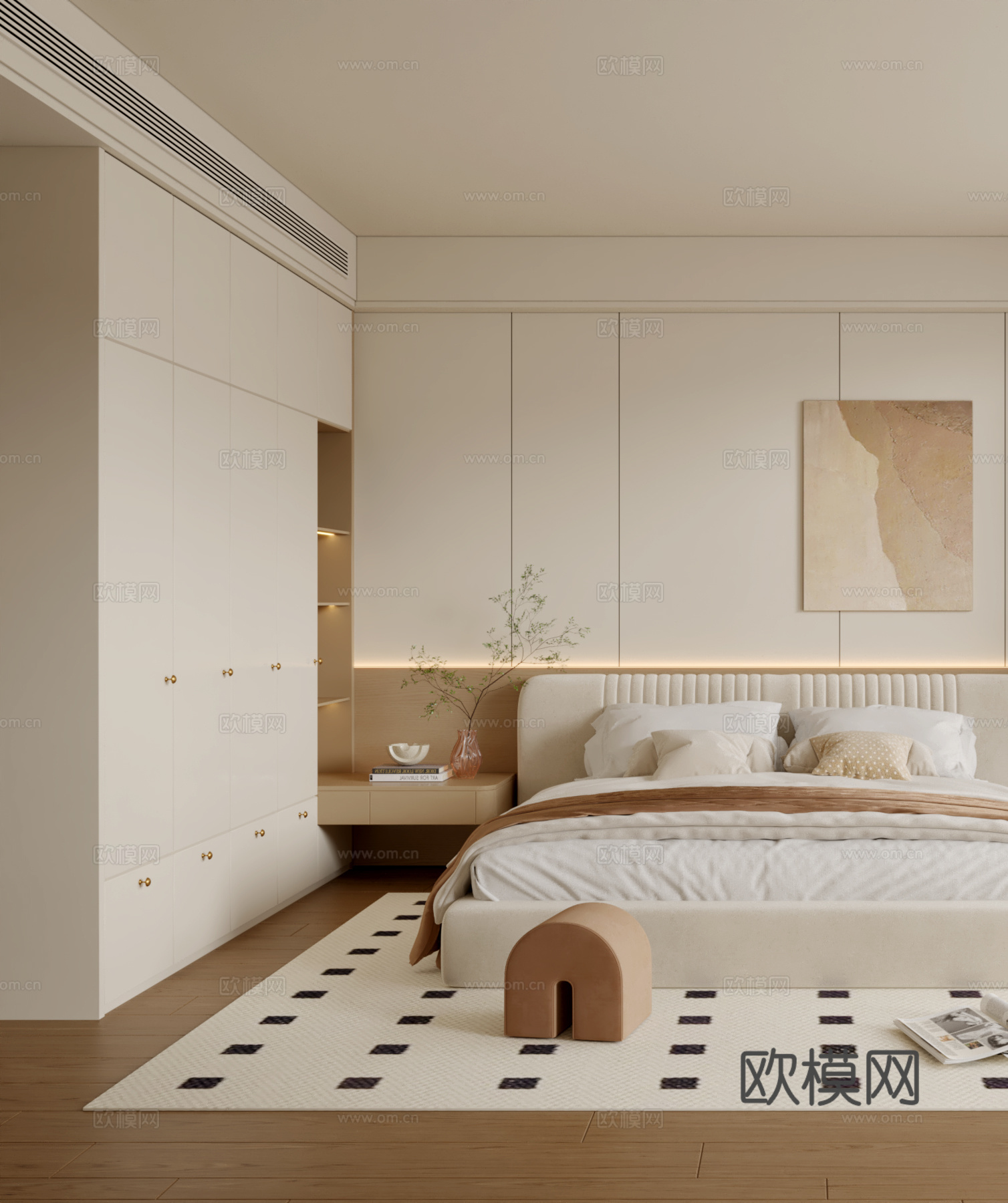 现代原木风卧室3d模型