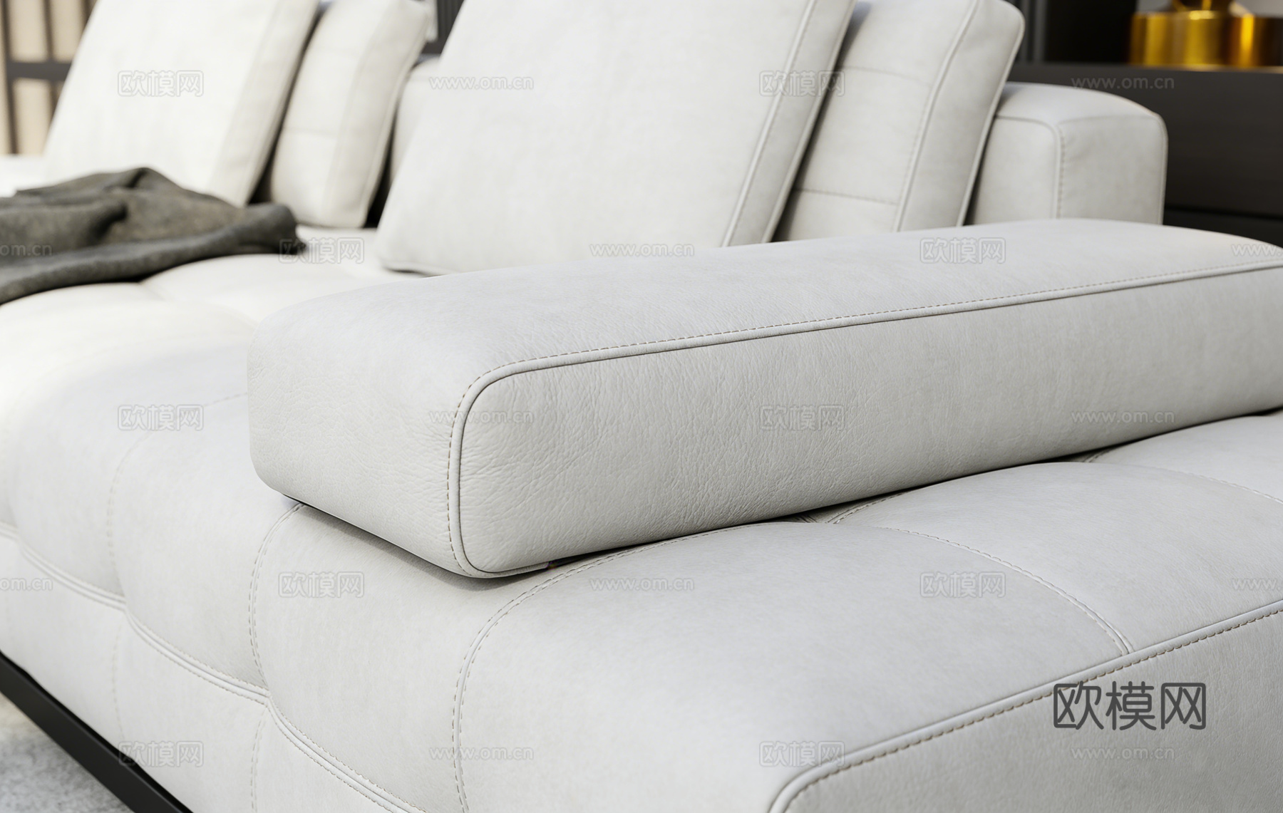 现代简约白绿配色客厅 含异形茶几 整墙书架 沙发组合su模型