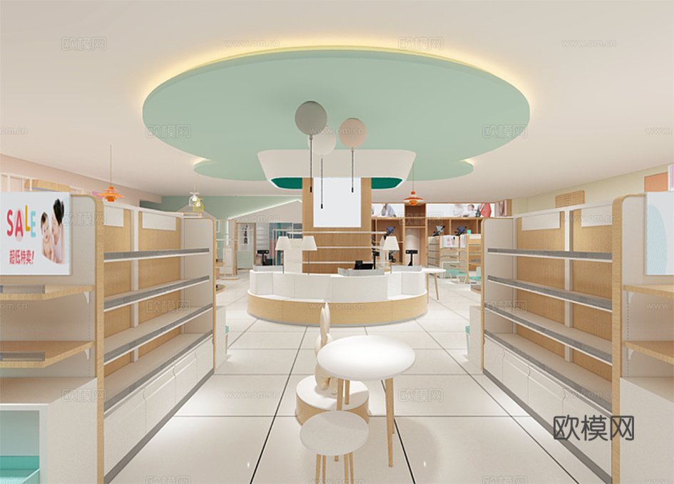 母婴专卖店施工图及效果图cad施工图下载（渲染图2）