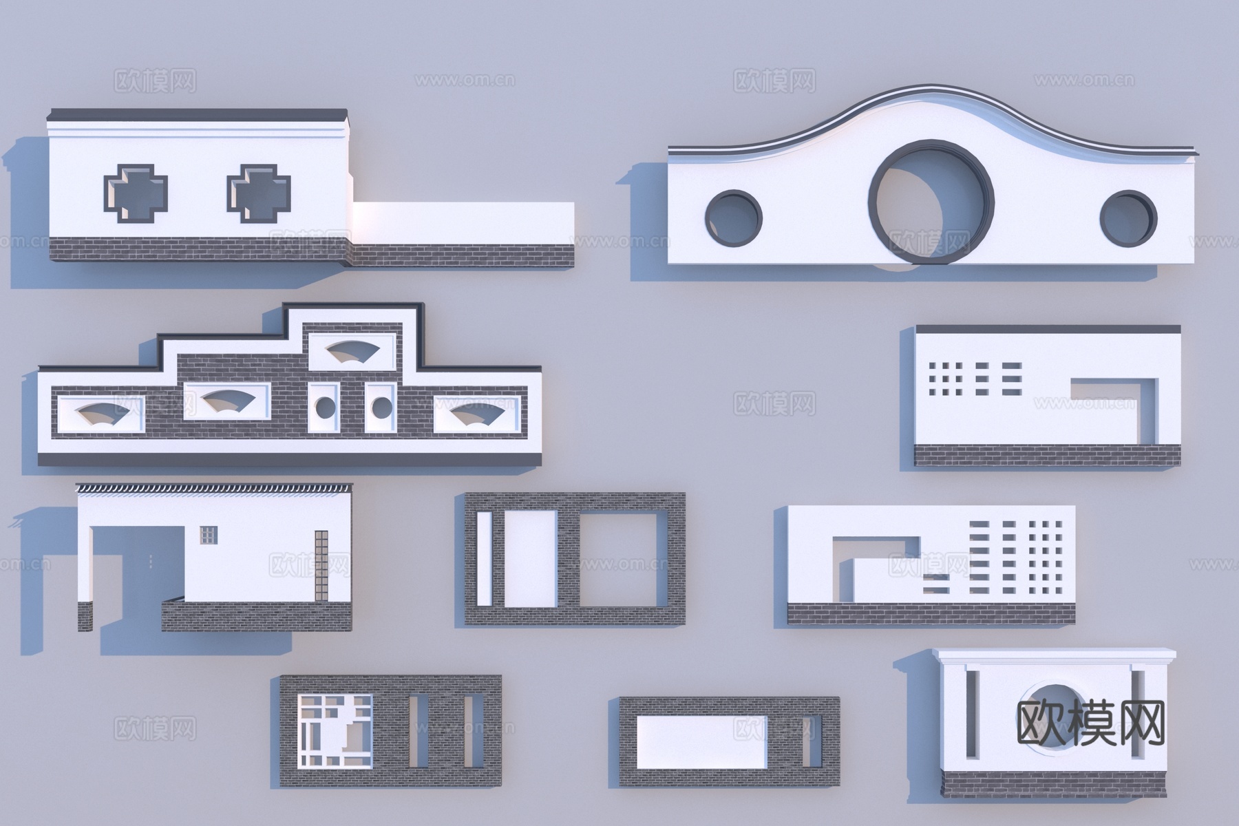 中式景墙围墙3d模型下载
