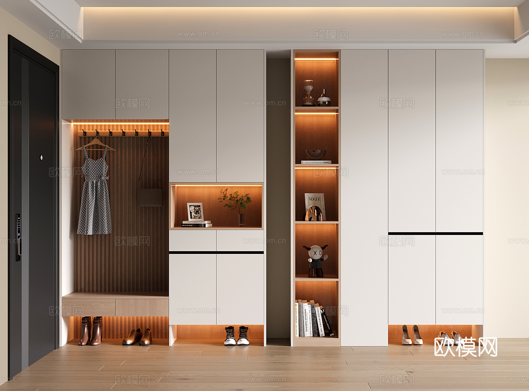 现代鞋柜 玄关鞋柜 鞋柜换鞋凳一体su模型