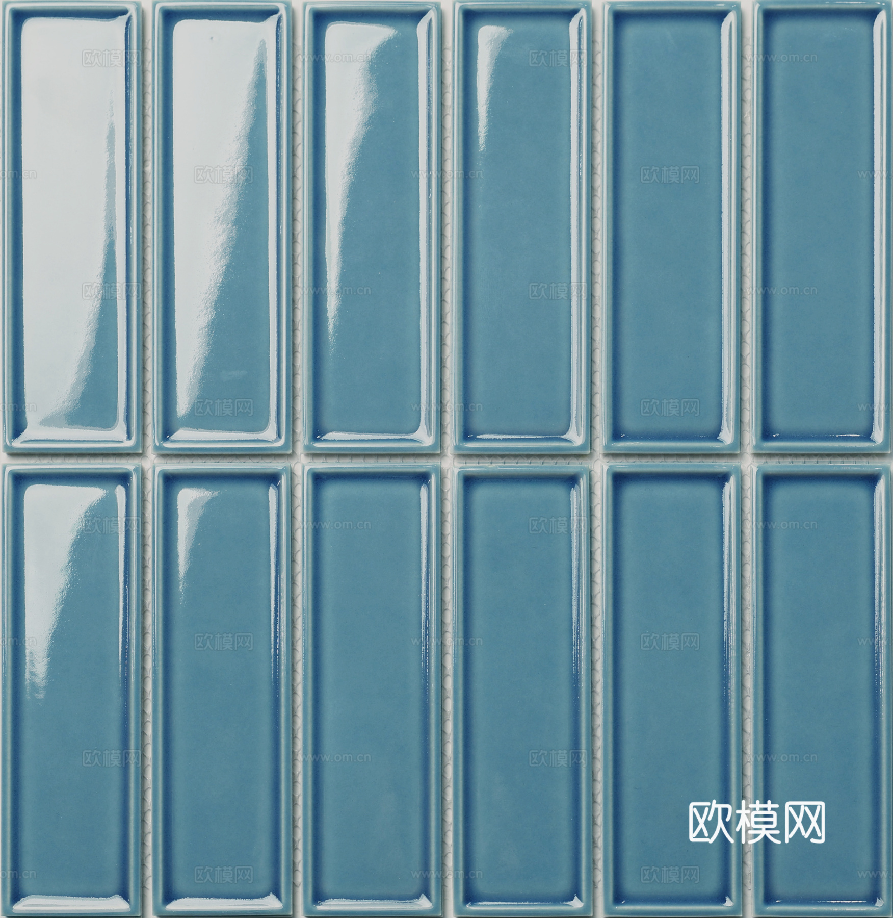 柔光雾面蓝色长条砖 工业风墙面砖 PBR 无缝纹理贴图