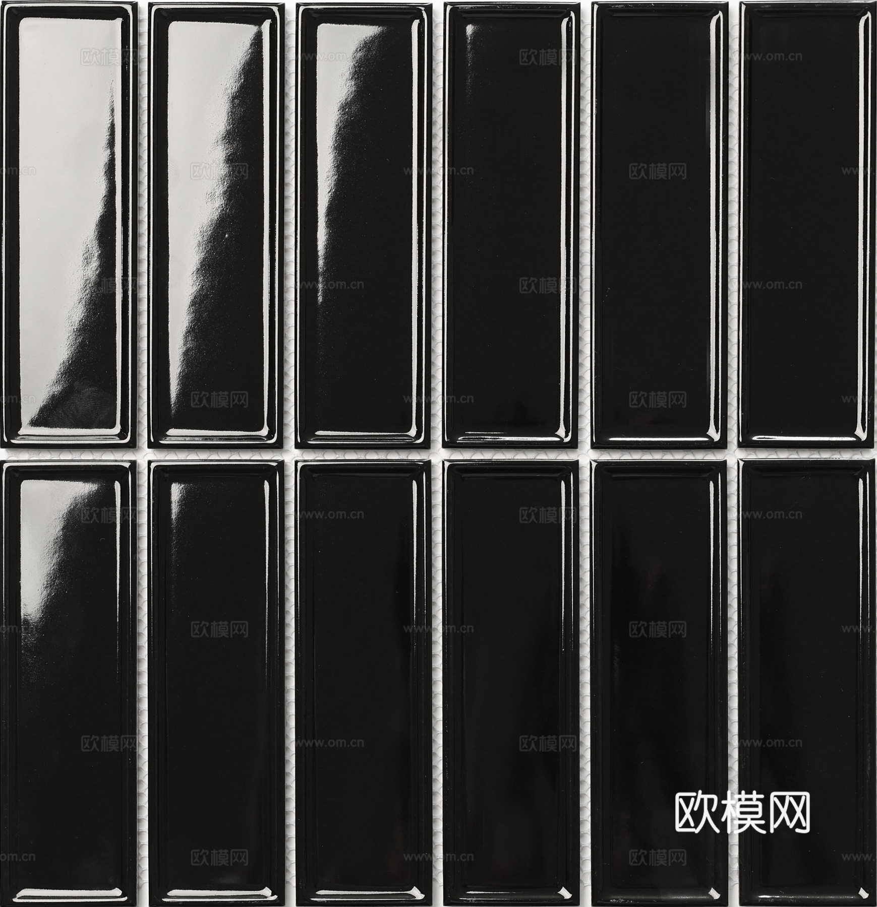 纯黑亮面复古长条砖 工业风厨房卫生间墙砖 无缝贴图