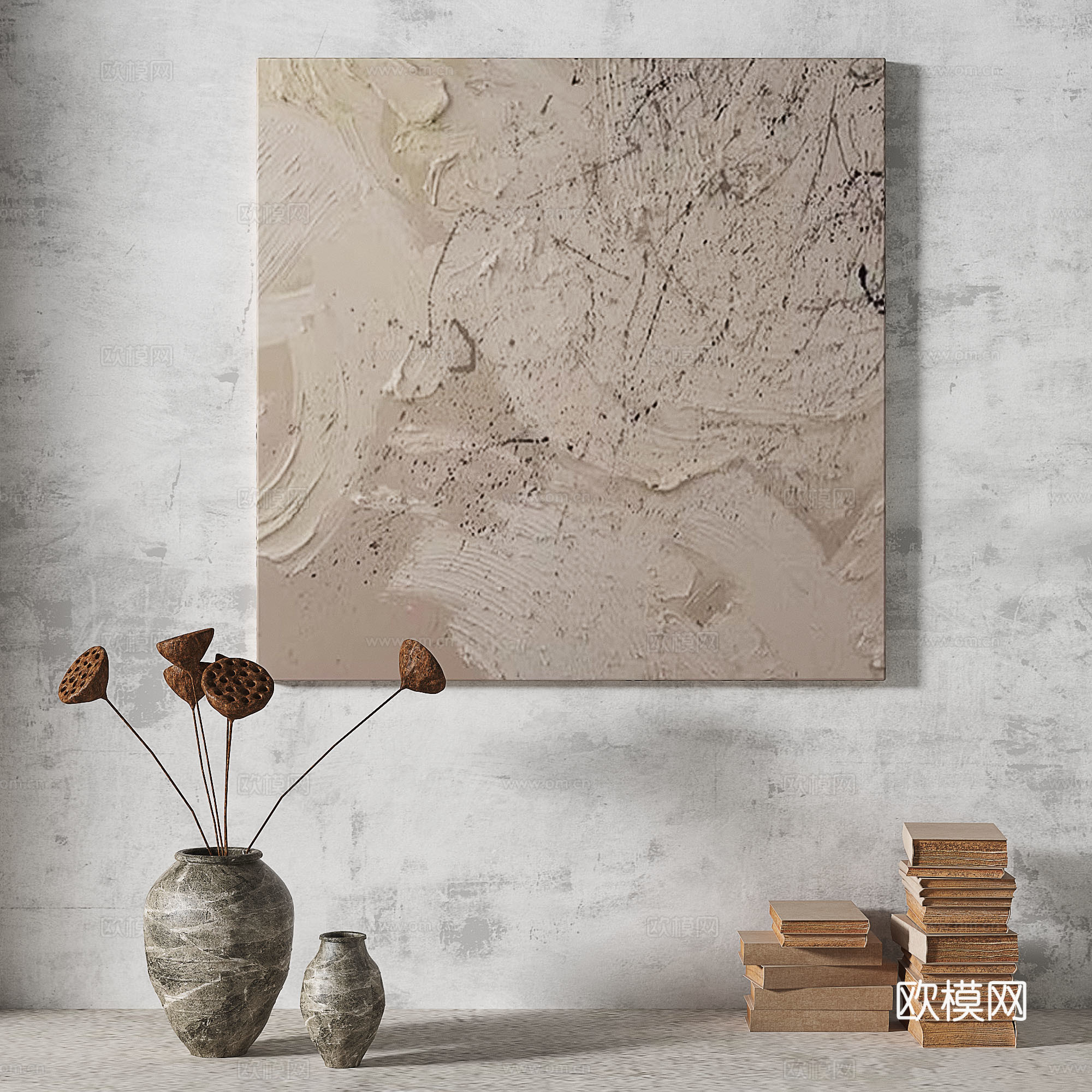 侘寂，肌理，抽象，挂画3d模型下载