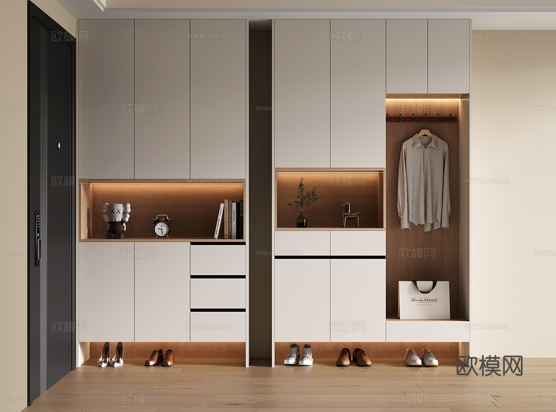现代入户鞋柜 换鞋凳鞋柜 玄关鞋柜su模型