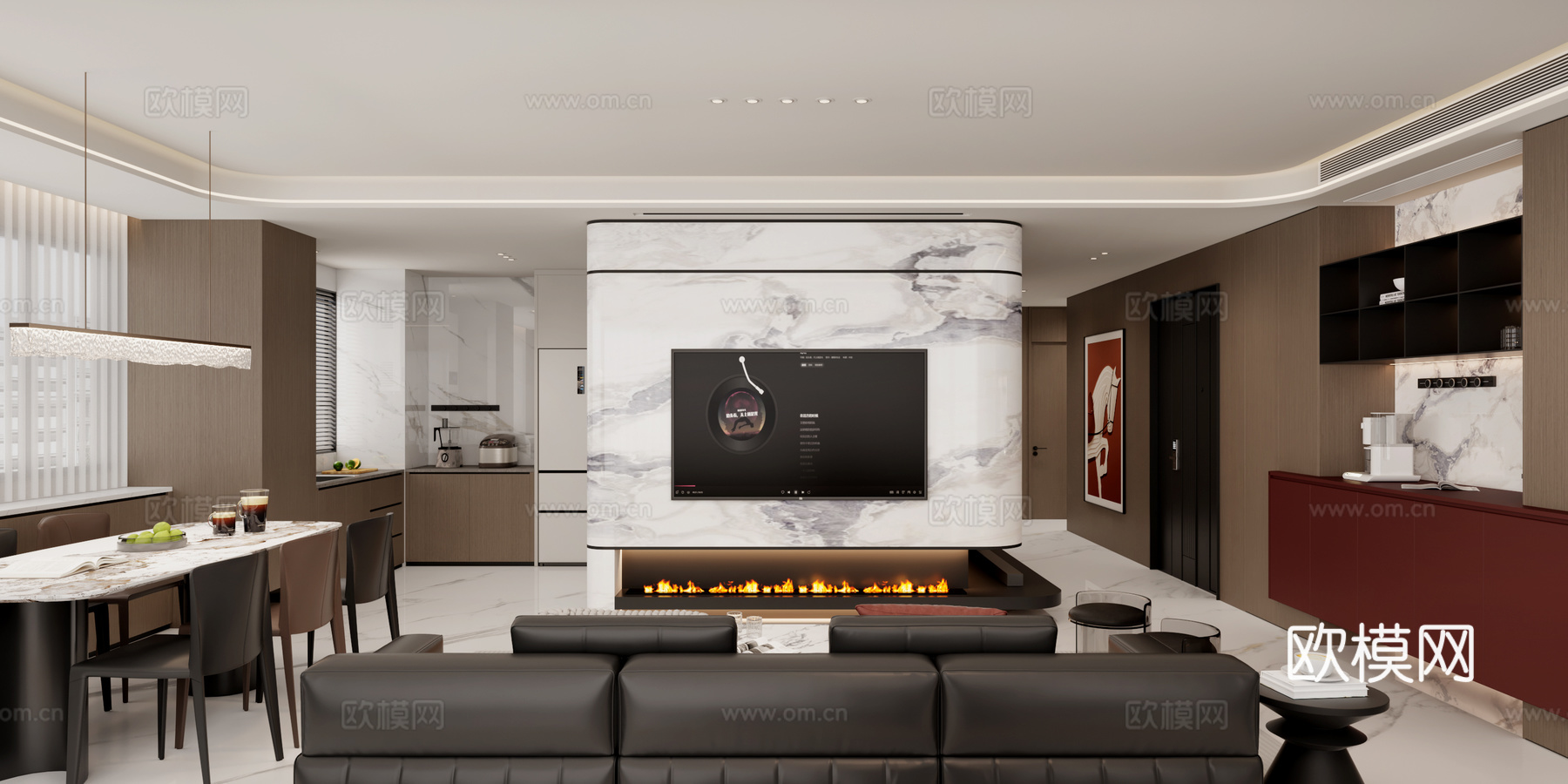 意式客厅 意式电视背景 意式厨房 意式餐桌椅3d模型