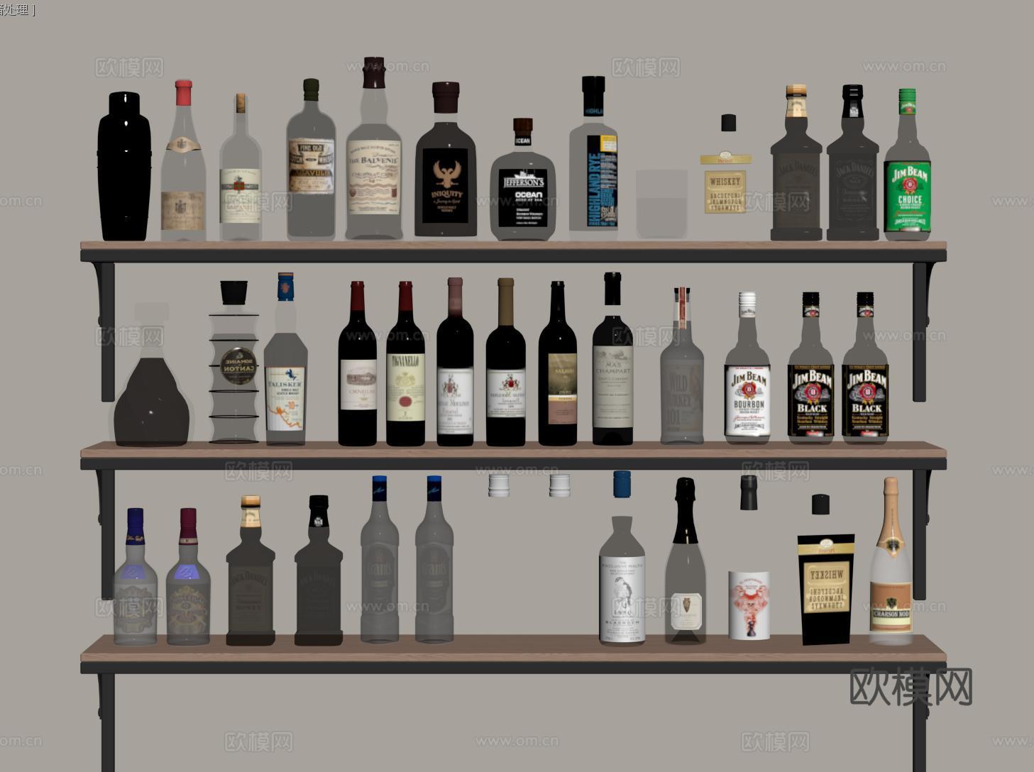 现代酒瓶酒杯 酒具 红酒 洋酒su模型