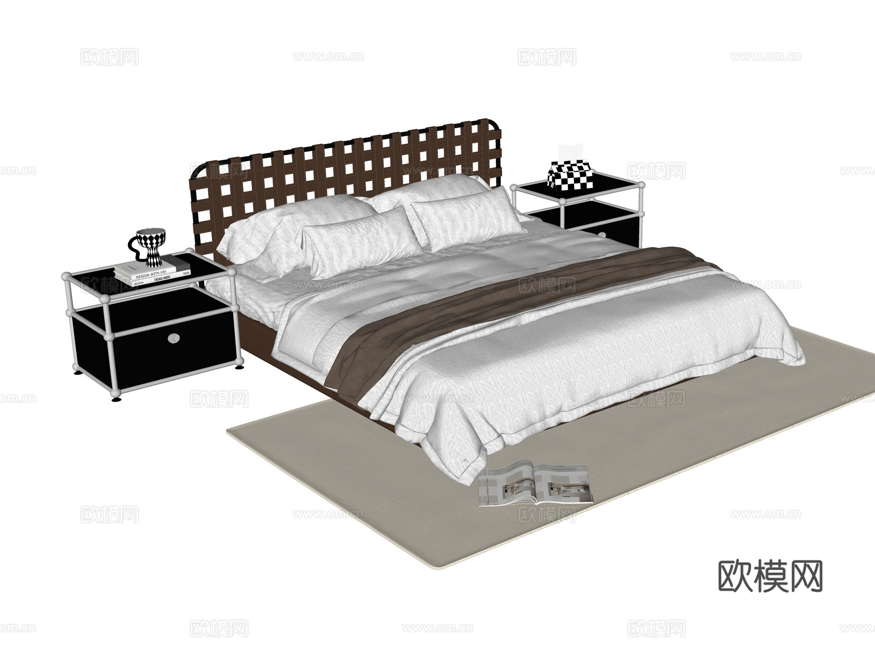 现代双人床 床头柜su模型