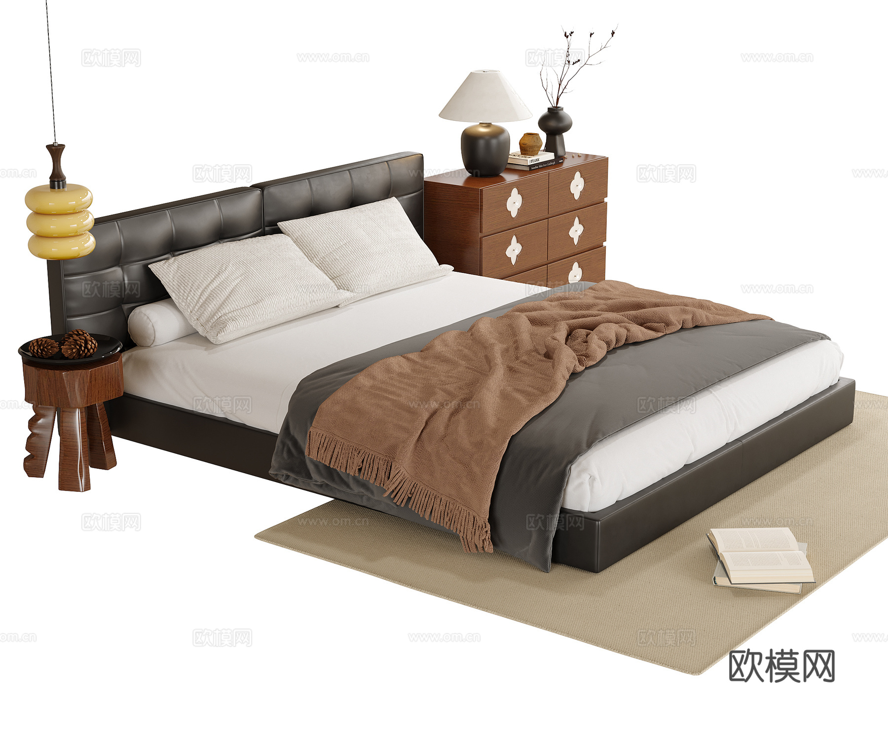 现代双人床su模型