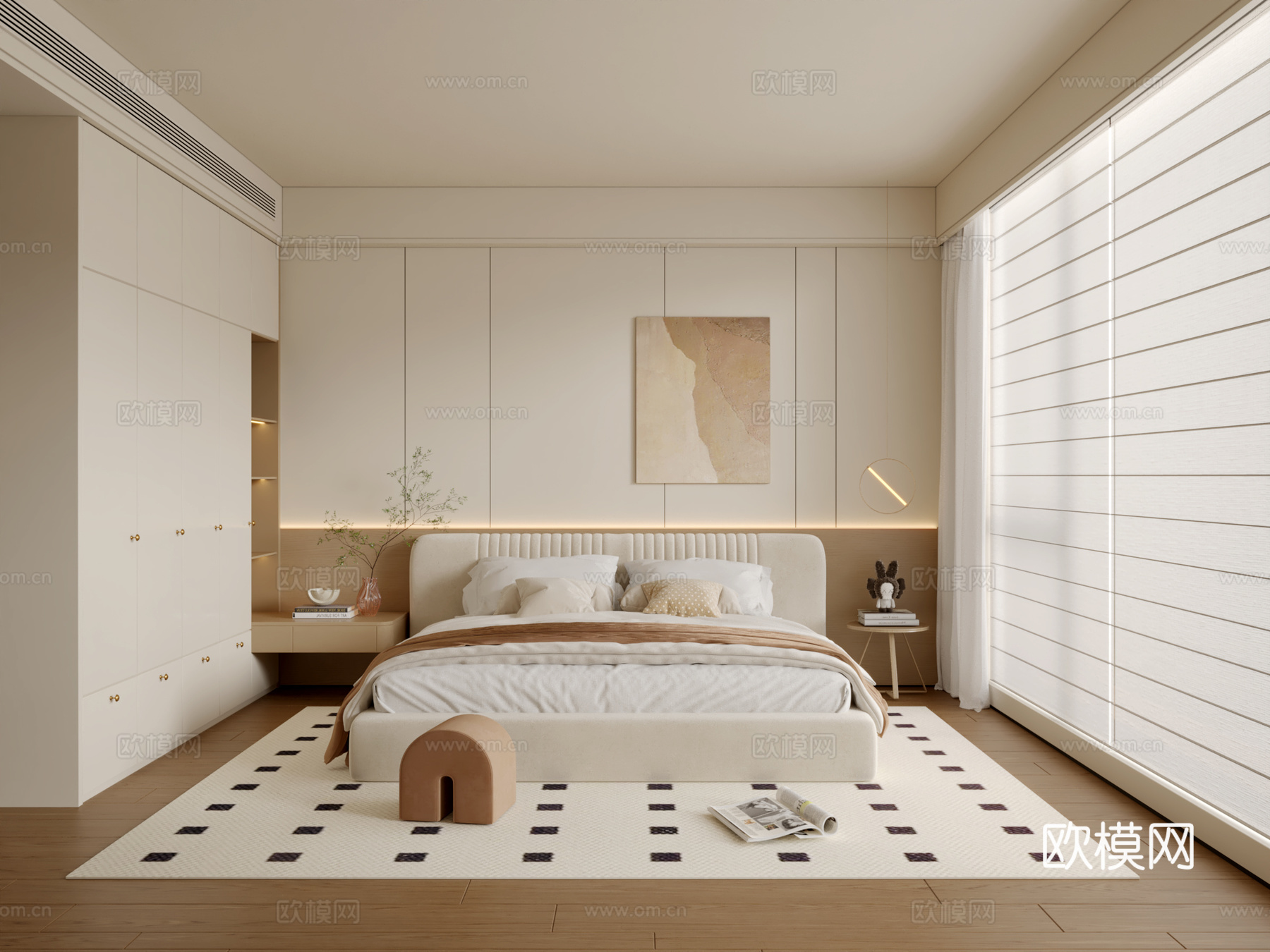 现代原木风卧室3d模型