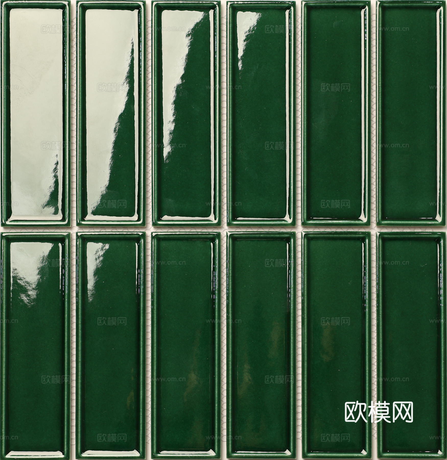 亮面墨绿渐变长条砖 复古风墙面砖 PBR 无缝纹理贴图