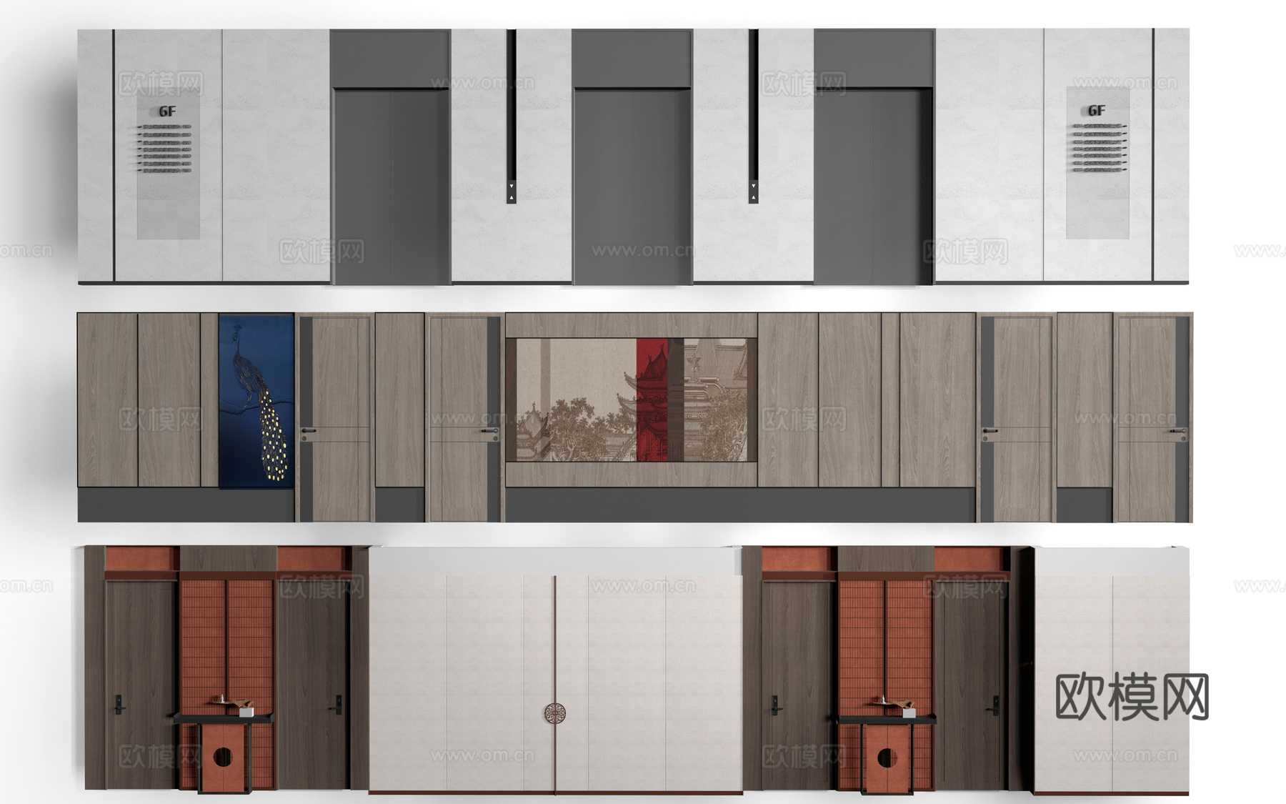 现代办公室走廊 酒店走廊 过道su模型