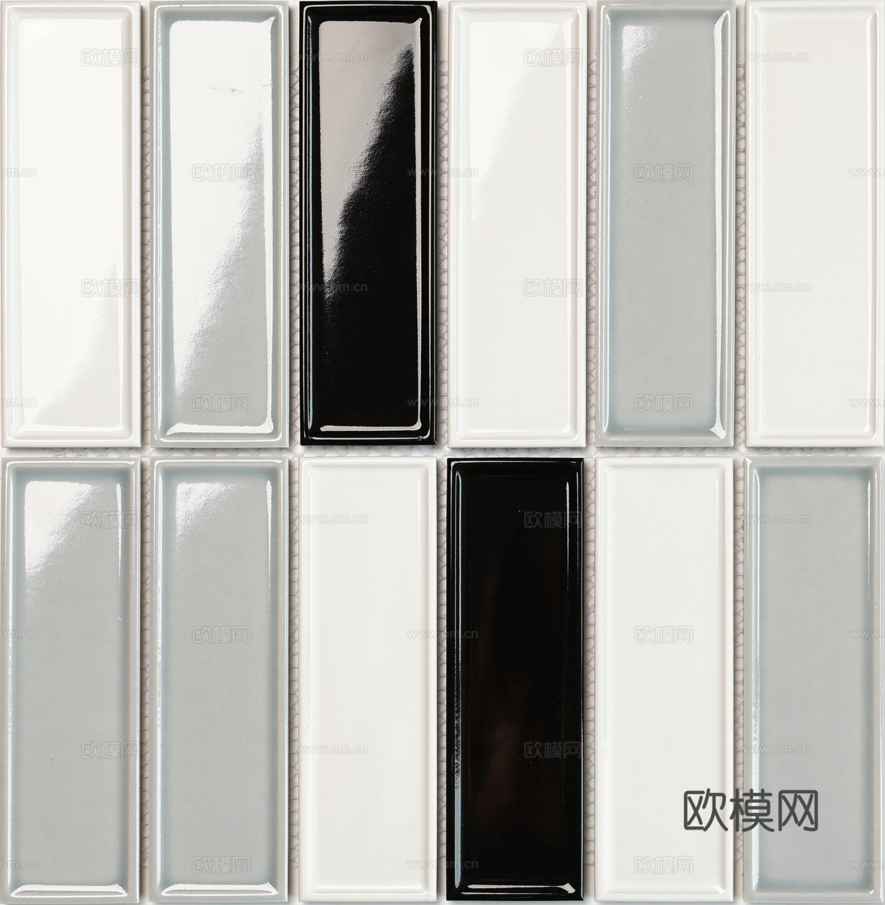 亮面黑白灰渐变长条砖 现代风墙面砖 PBR 无缝纹理贴图