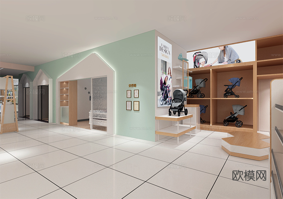 母婴专卖店施工图及效果图cad施工图下载（渲染图3）