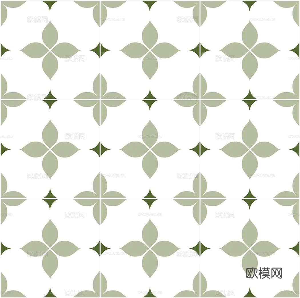 法式北欧无缝绿色复古花砖瓷砖贴图