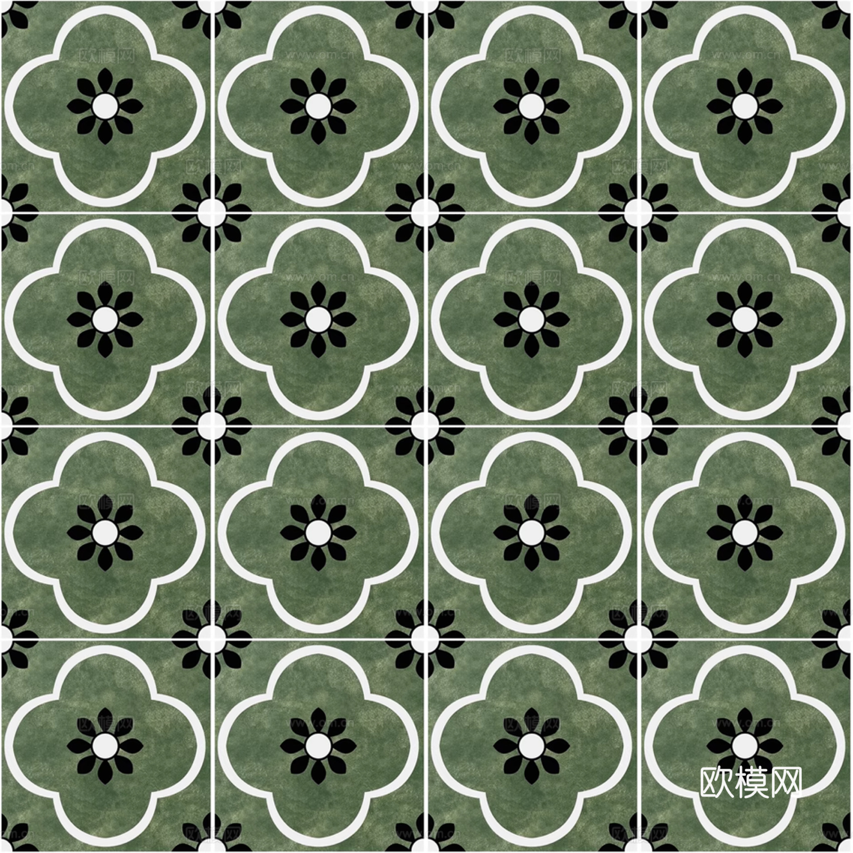 法式北欧无缝绿色复古小花砖瓷砖贴图
