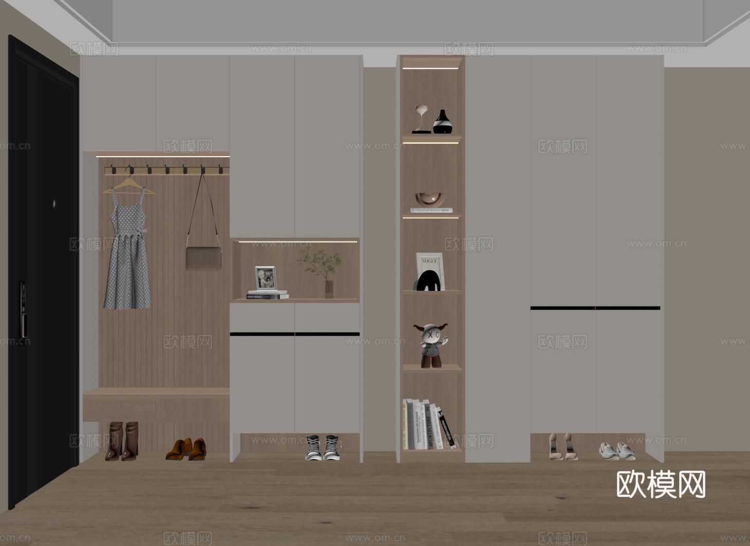 现代鞋柜 玄关鞋柜 鞋柜换鞋凳一体su模型