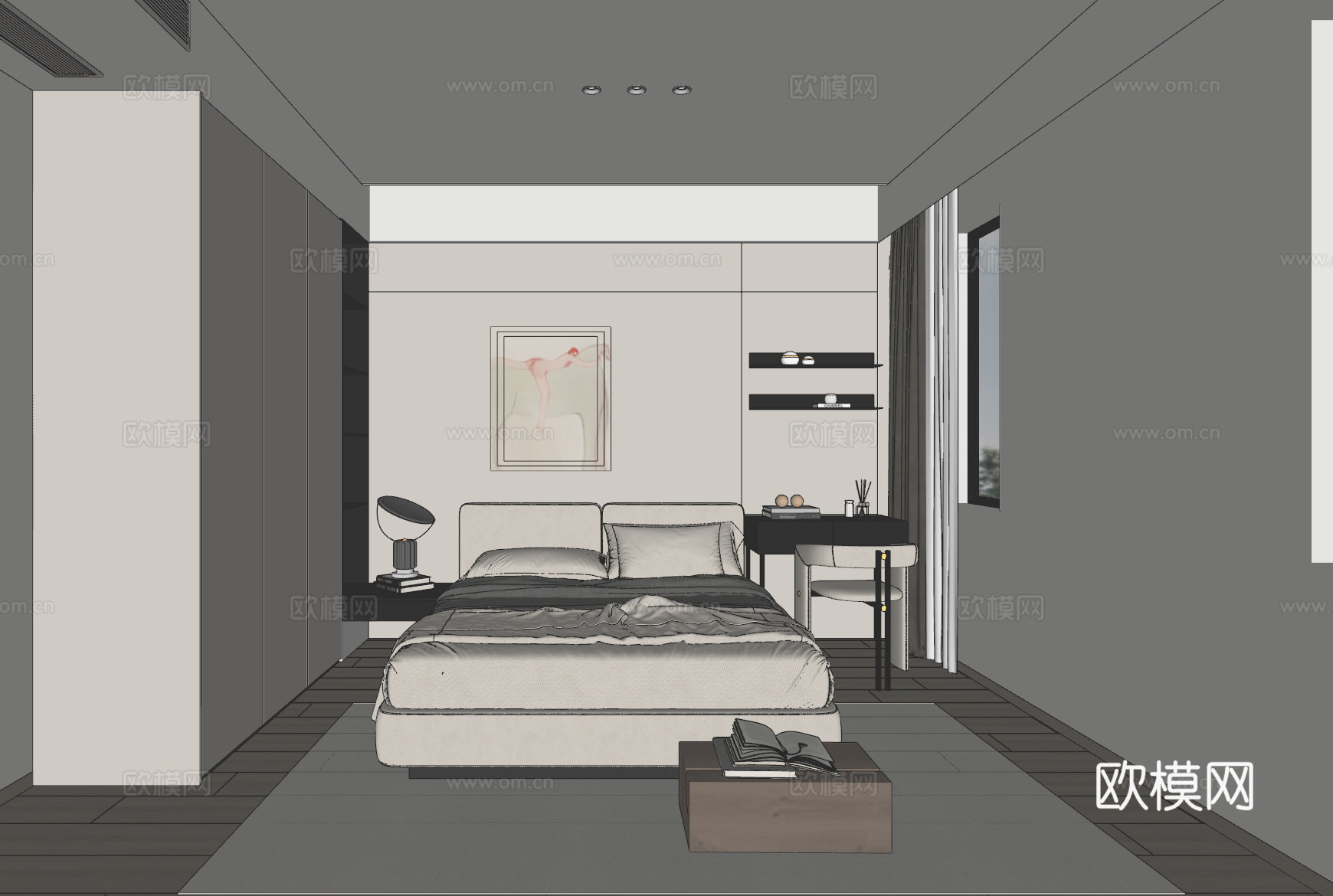 现代黑白灰卧室儿童房su模型