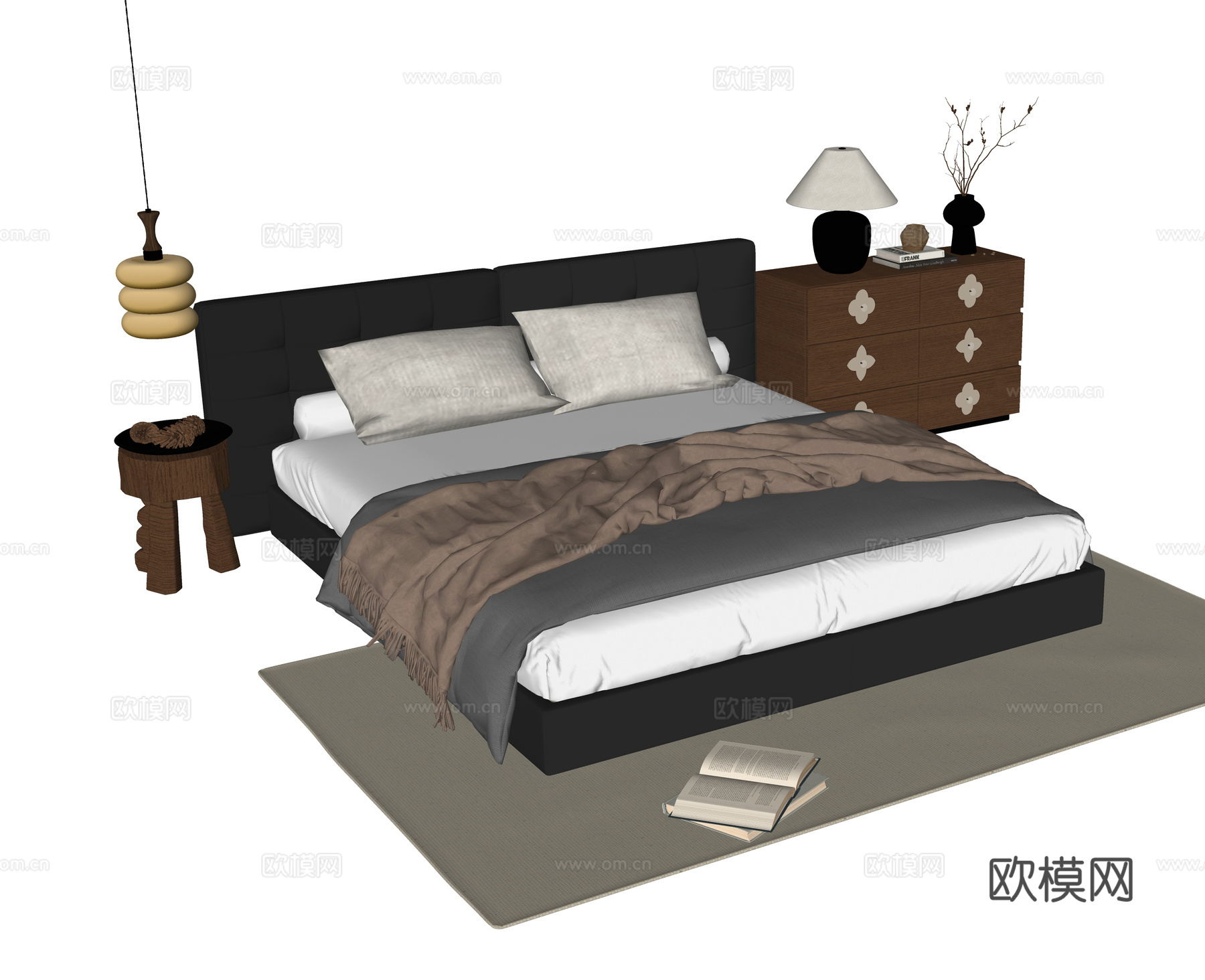 现代双人床su模型