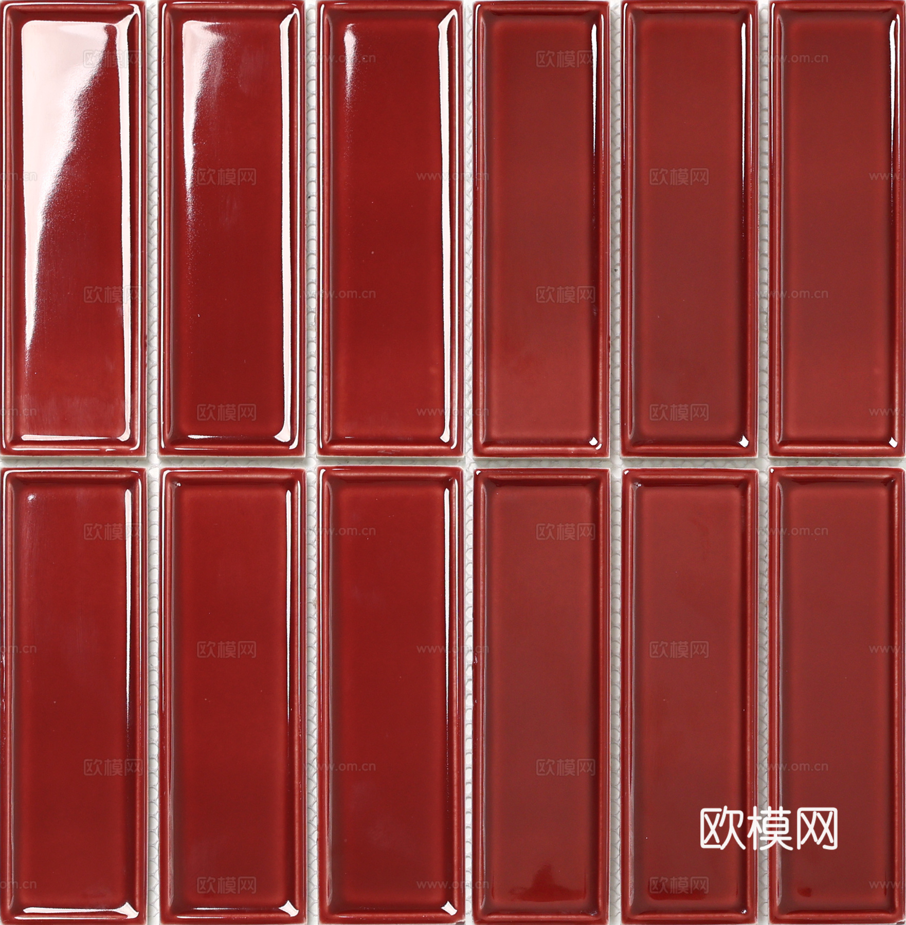 亮面深红长条砖 复古风墙面砖 PBR 无缝纹理贴图