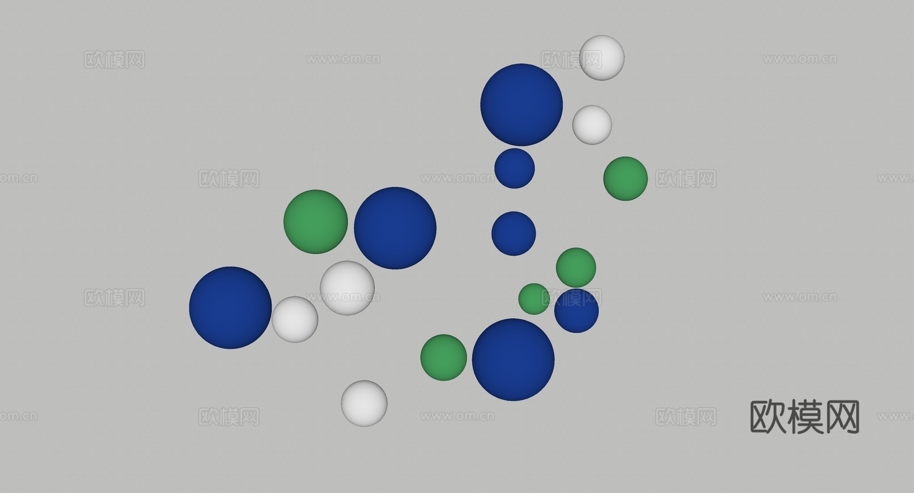 现代墙面装置 写实蓝色透明玻璃球 高光反射su模型