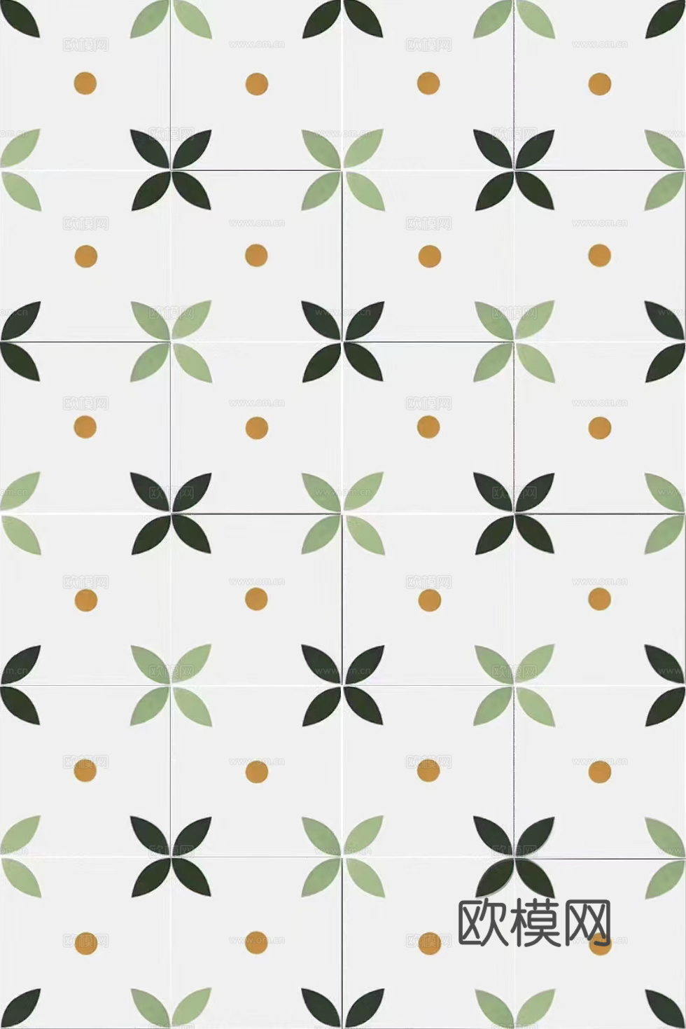 法式北欧无缝绿色复古花砖瓷砖贴图