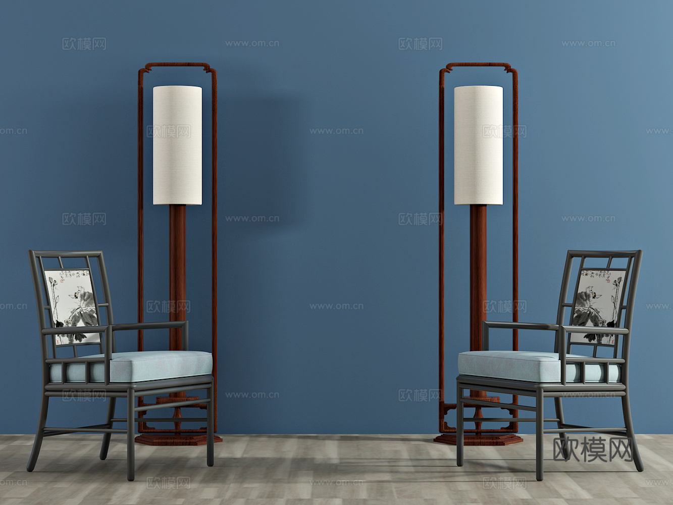 新中式休闲椅 落地灯 椅子3d模型下载（渲染图1）
