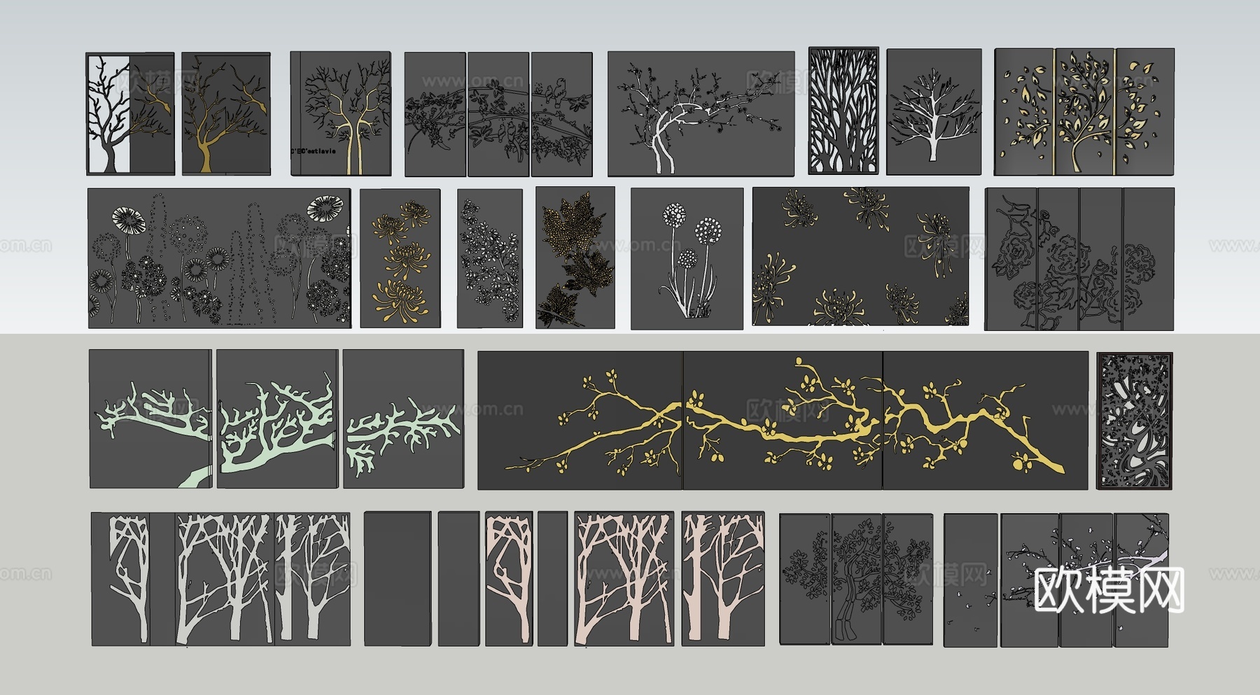 镂空景墙 景墙围墙su模型