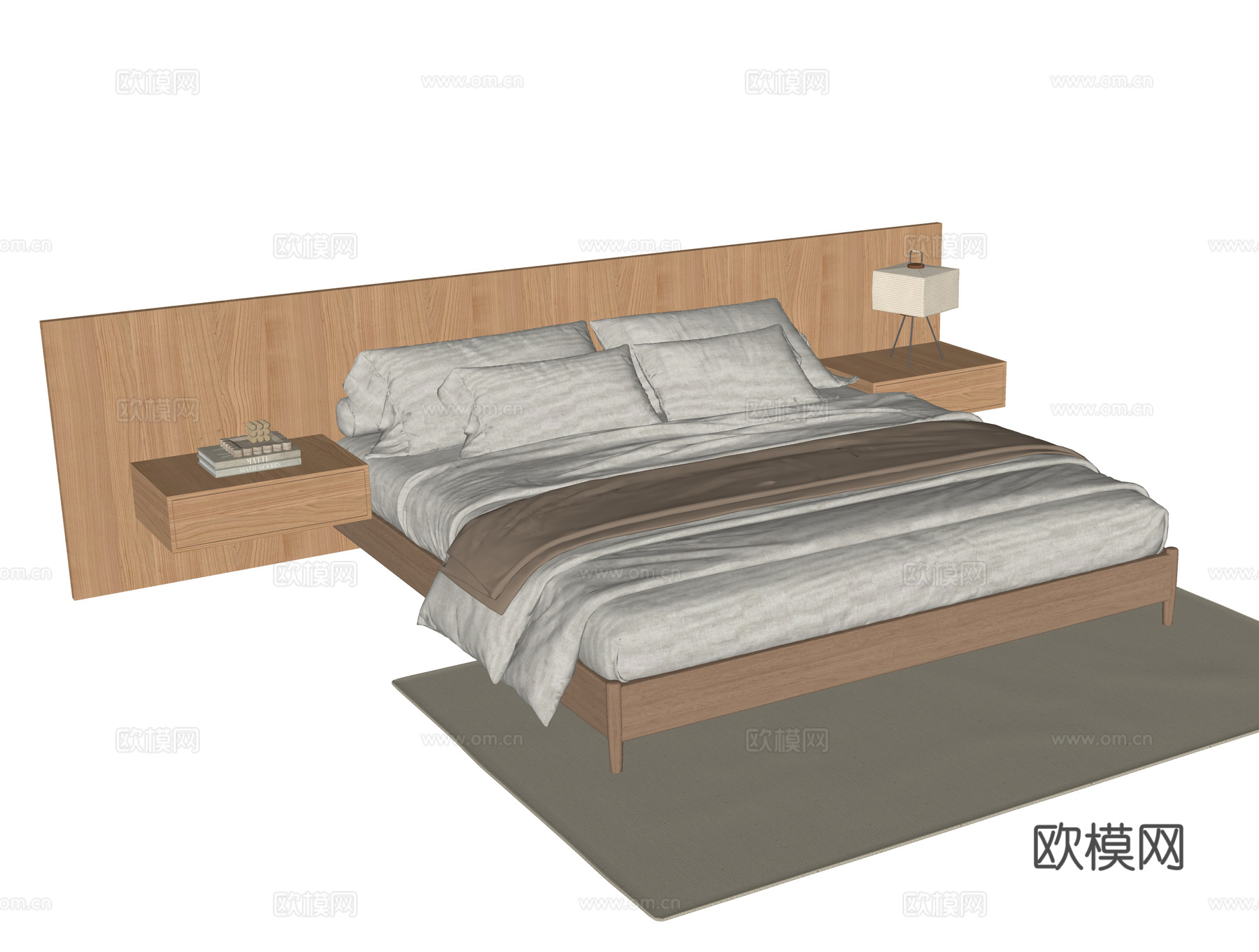 现代双人床su模型