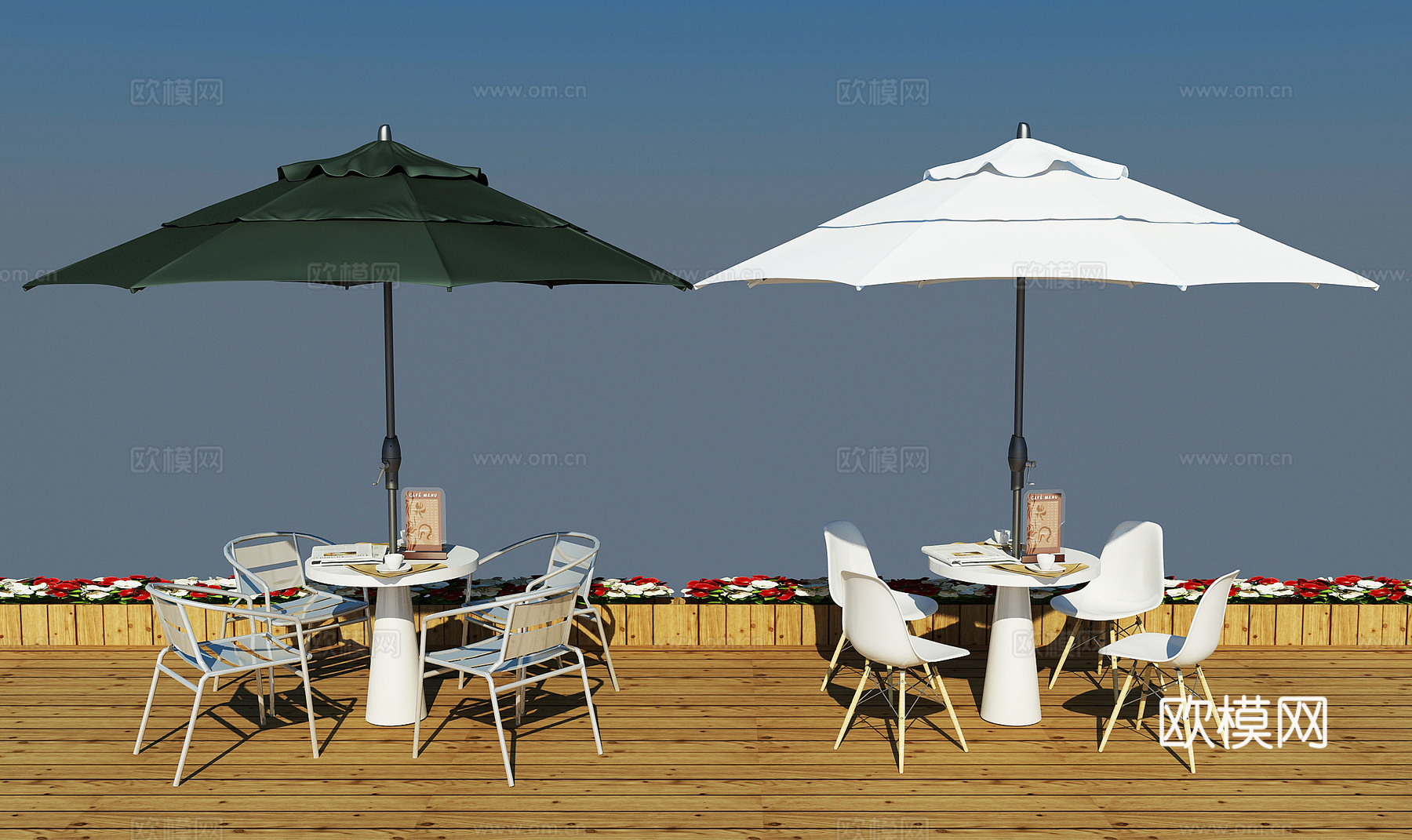 现代休闲椅遮阳伞组合3d模型下载（渲染图1）
