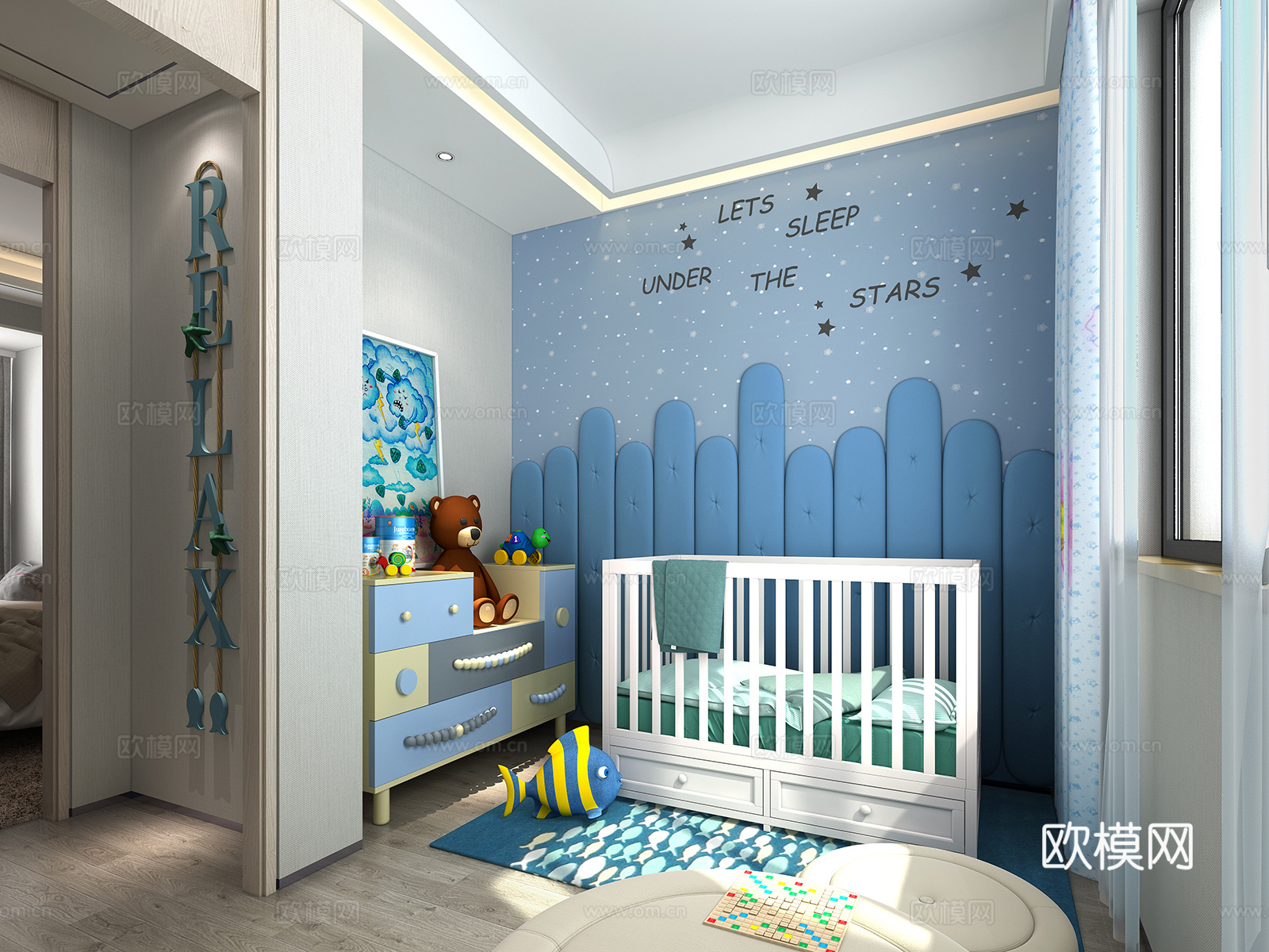 北欧婴儿房 儿童房 婴儿床 玩具3d模型
