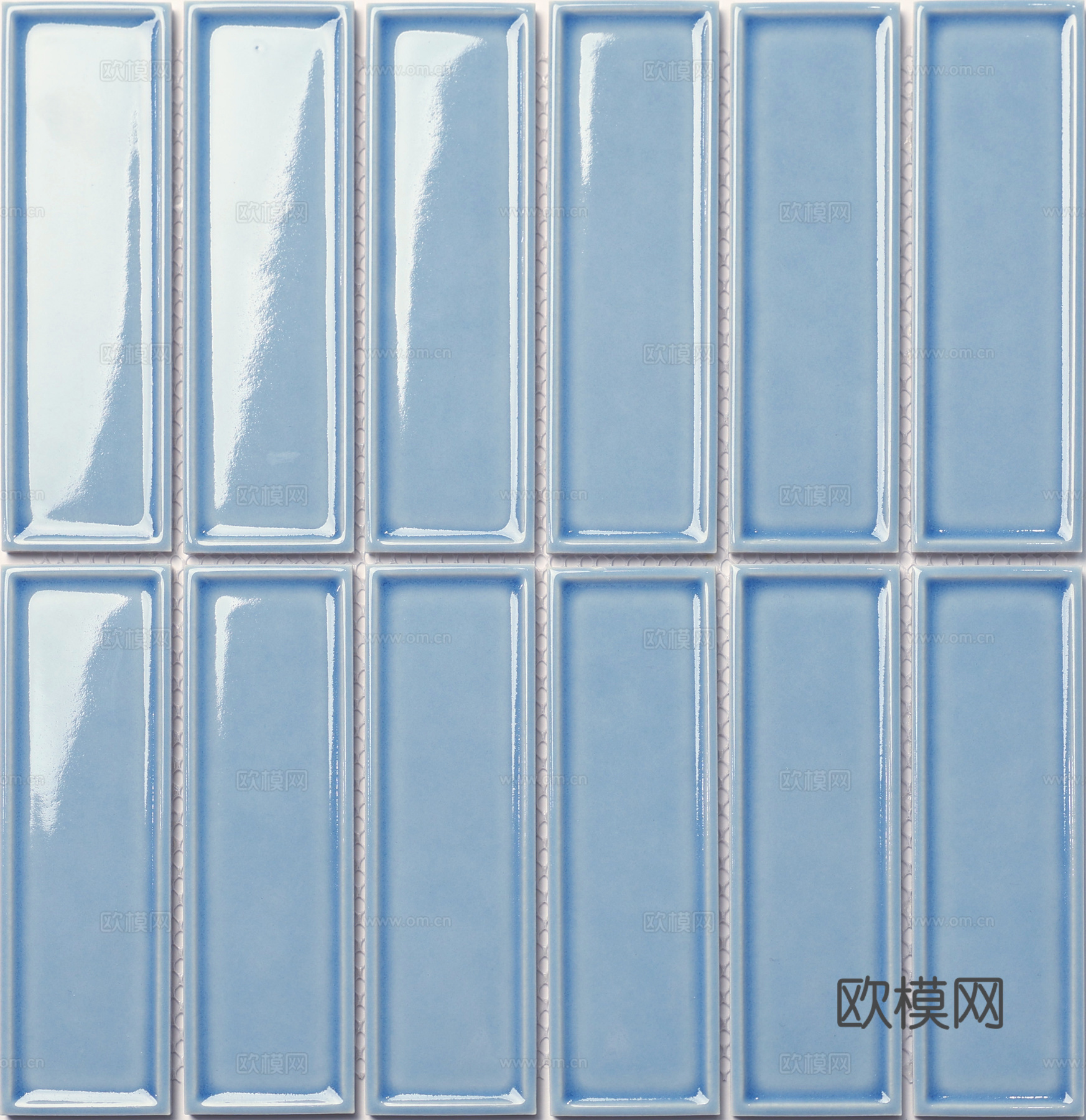 浅蓝亮面长条马赛克 北欧 ins 厨卫砖 3D 贴图