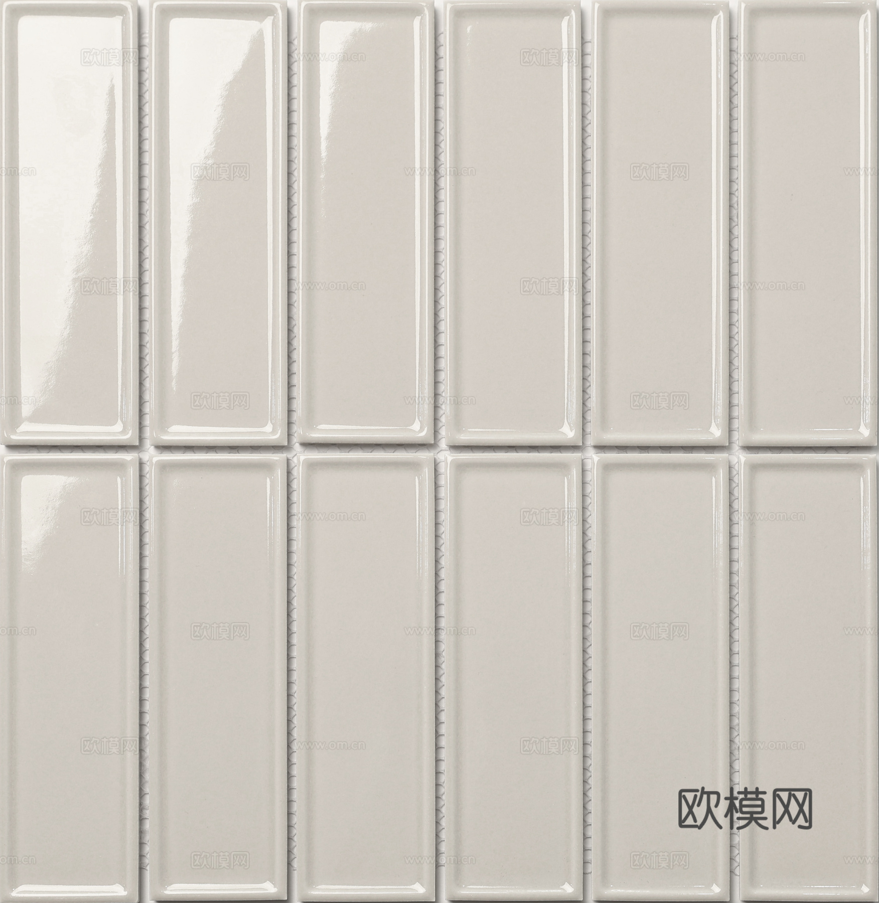 奶油白长条马赛克瓷砖 亮面  法式复古  3D 模型贴图